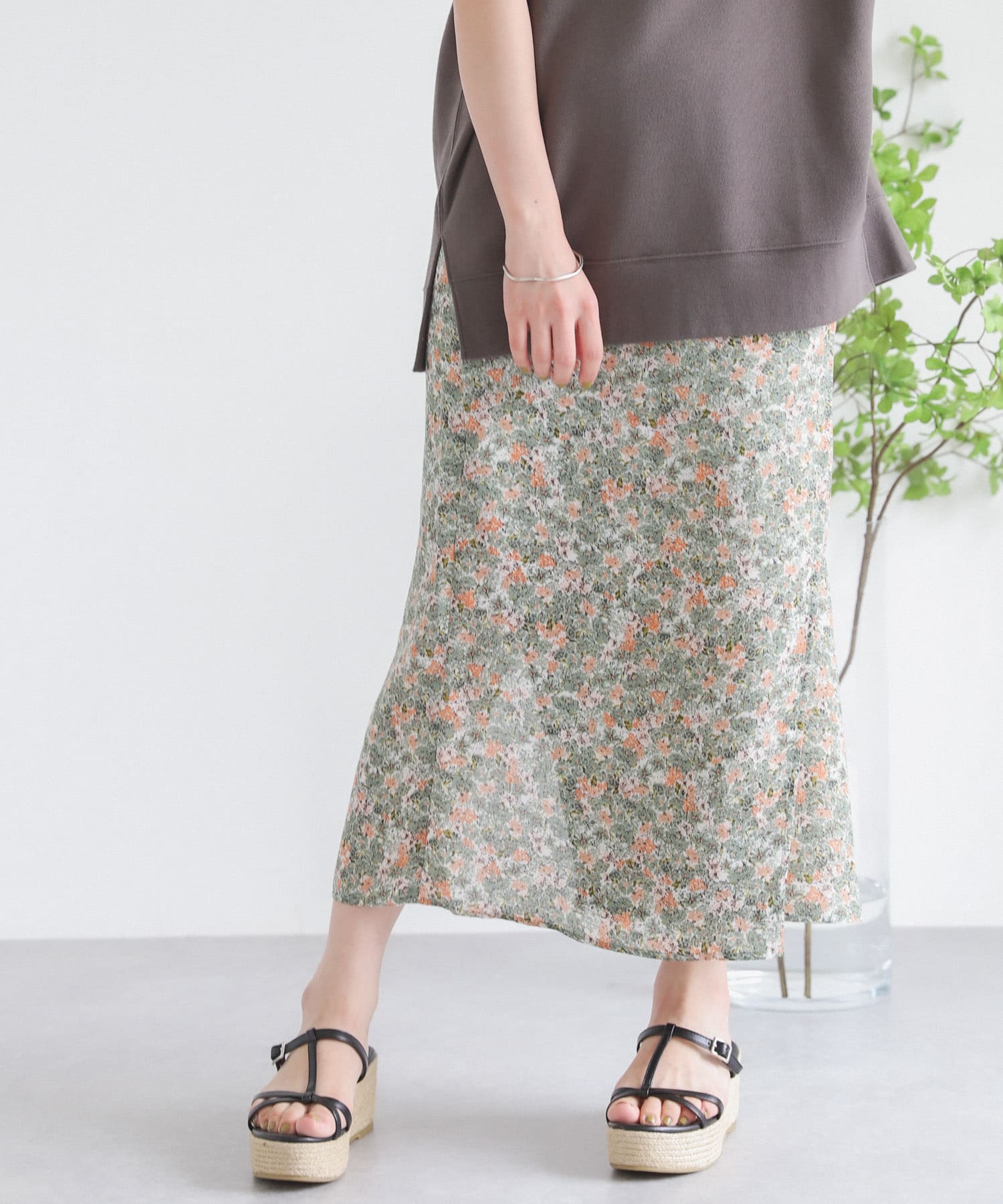 ナローラップフラワースカート L.GREEN one