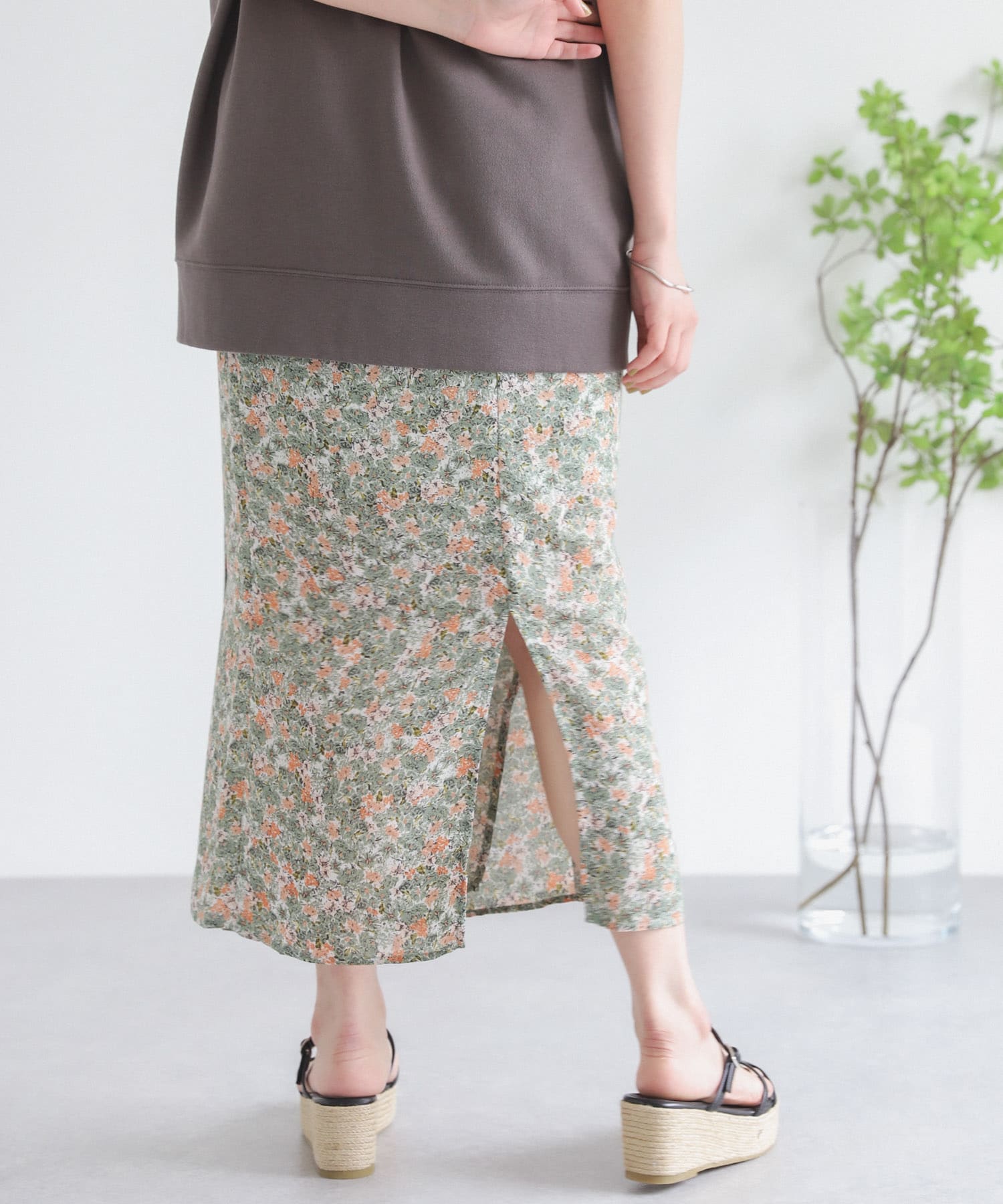 ナローラップフラワースカート L.GREEN one