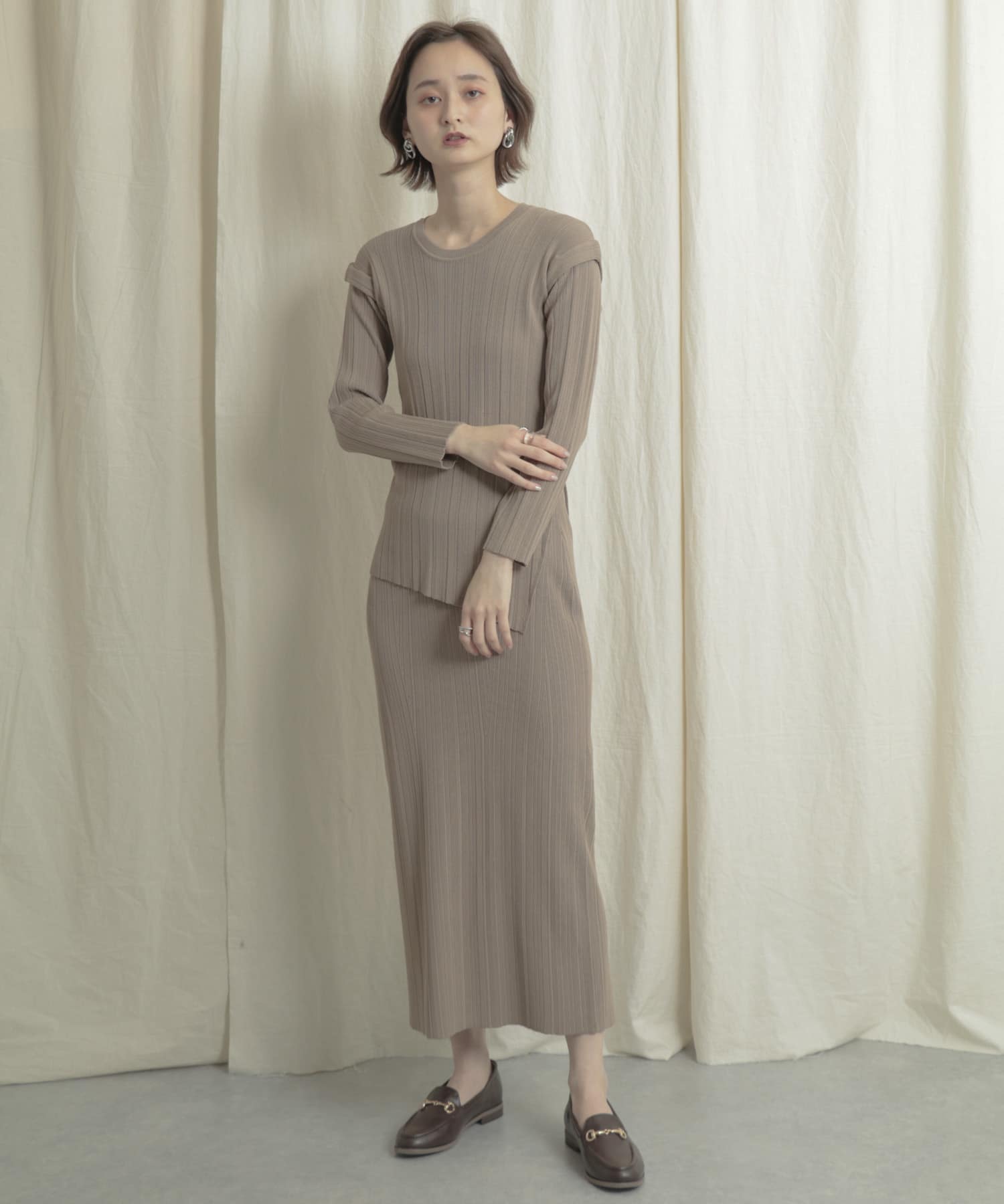 リブニットタイトスカート BEIGE one