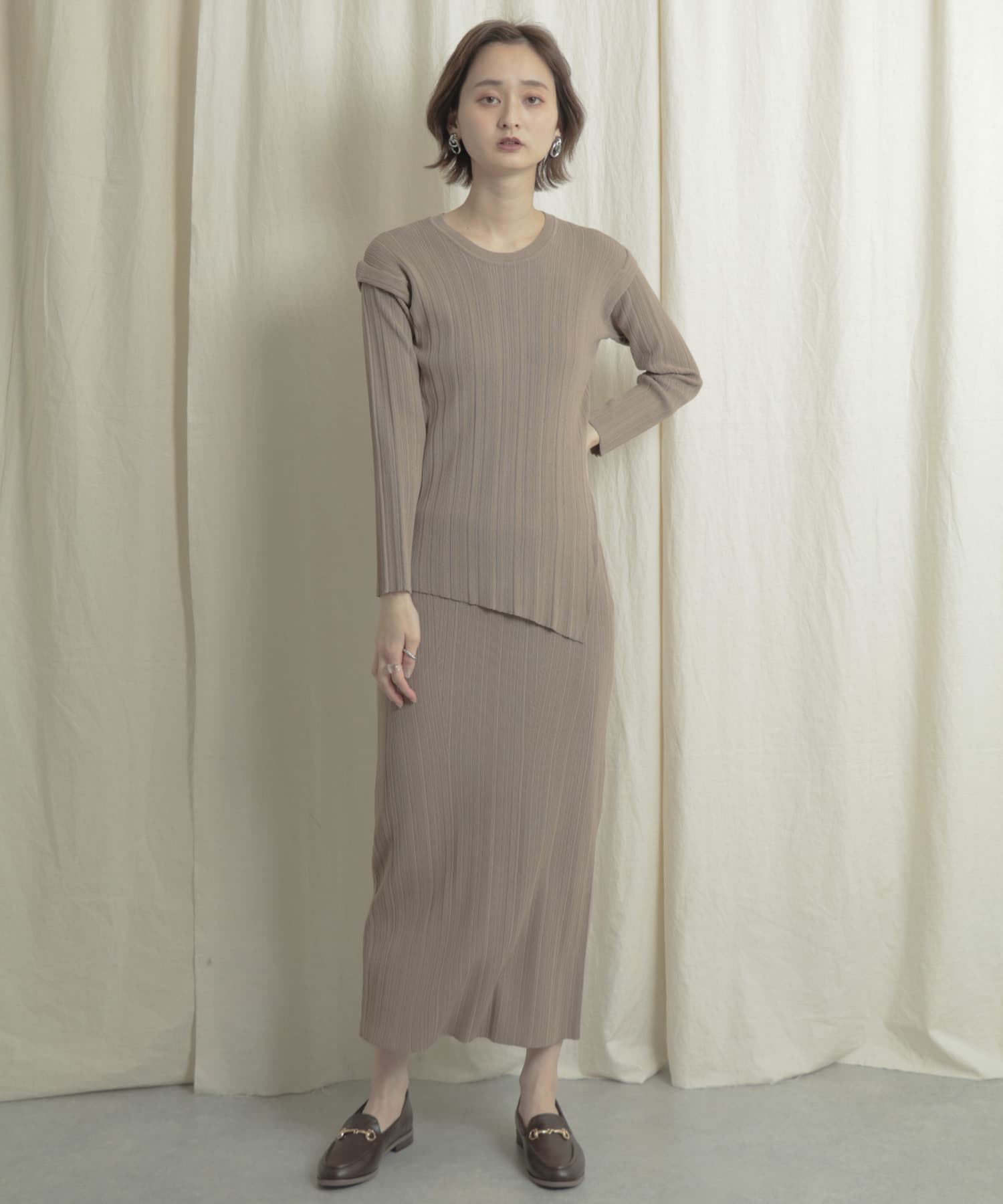 リブニットタイトスカート BEIGE one
