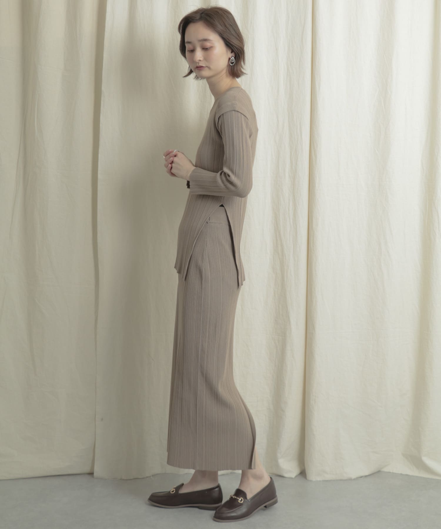 リブニットタイトスカート BEIGE one