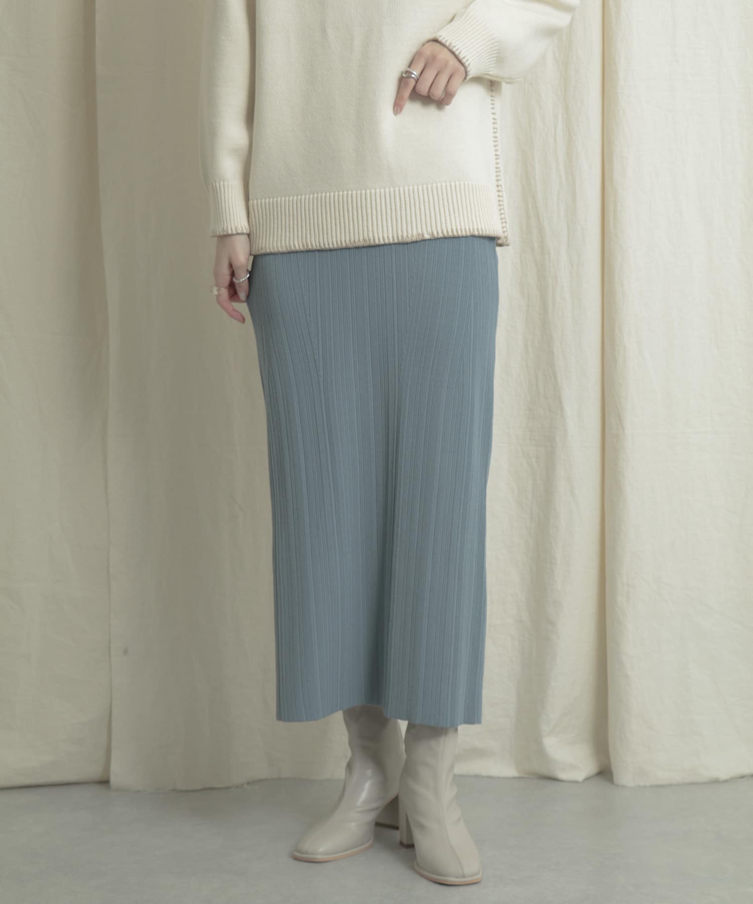 リブニットタイトスカート L.BLUE one