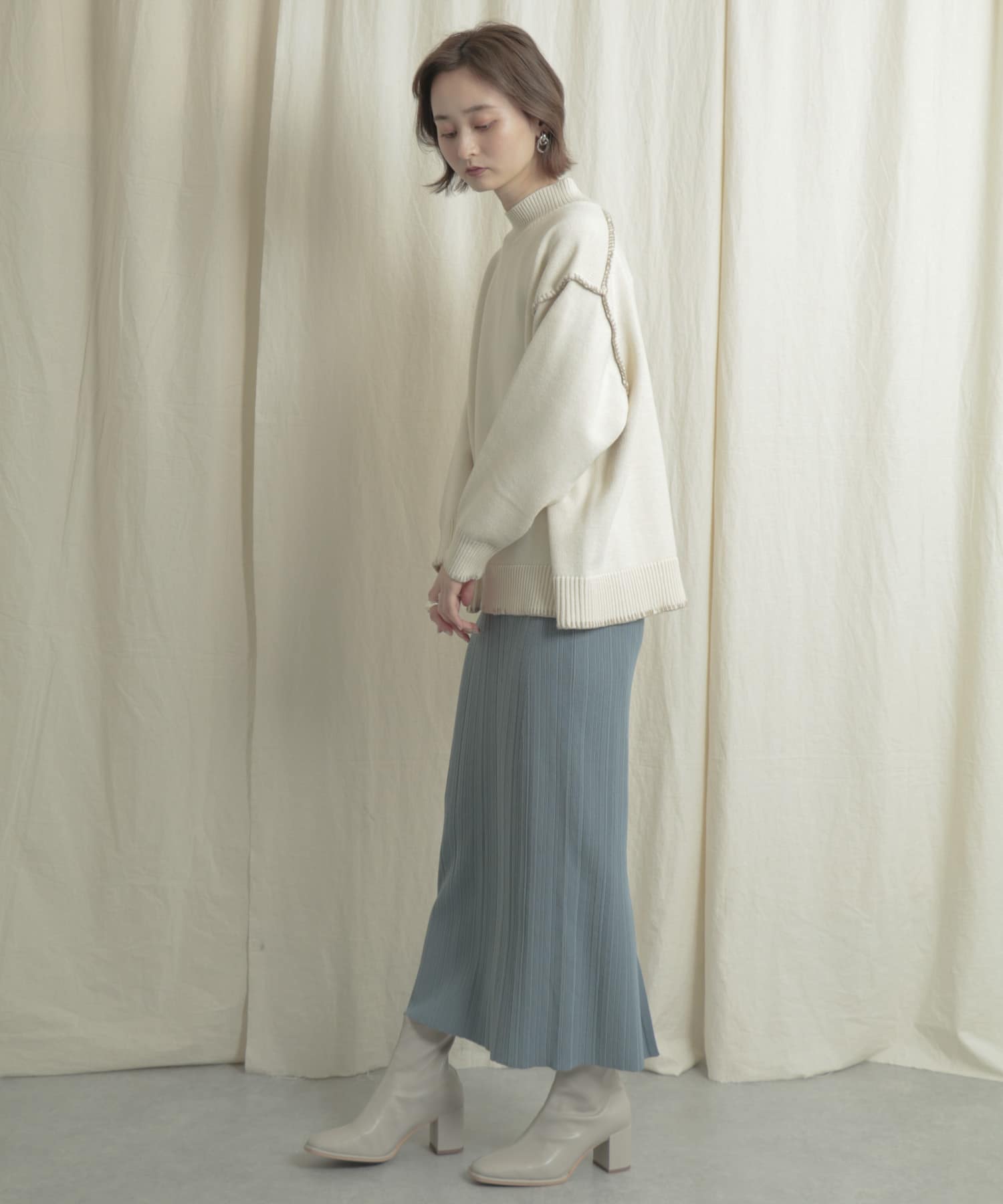 リブニットタイトスカート L.BLUE one