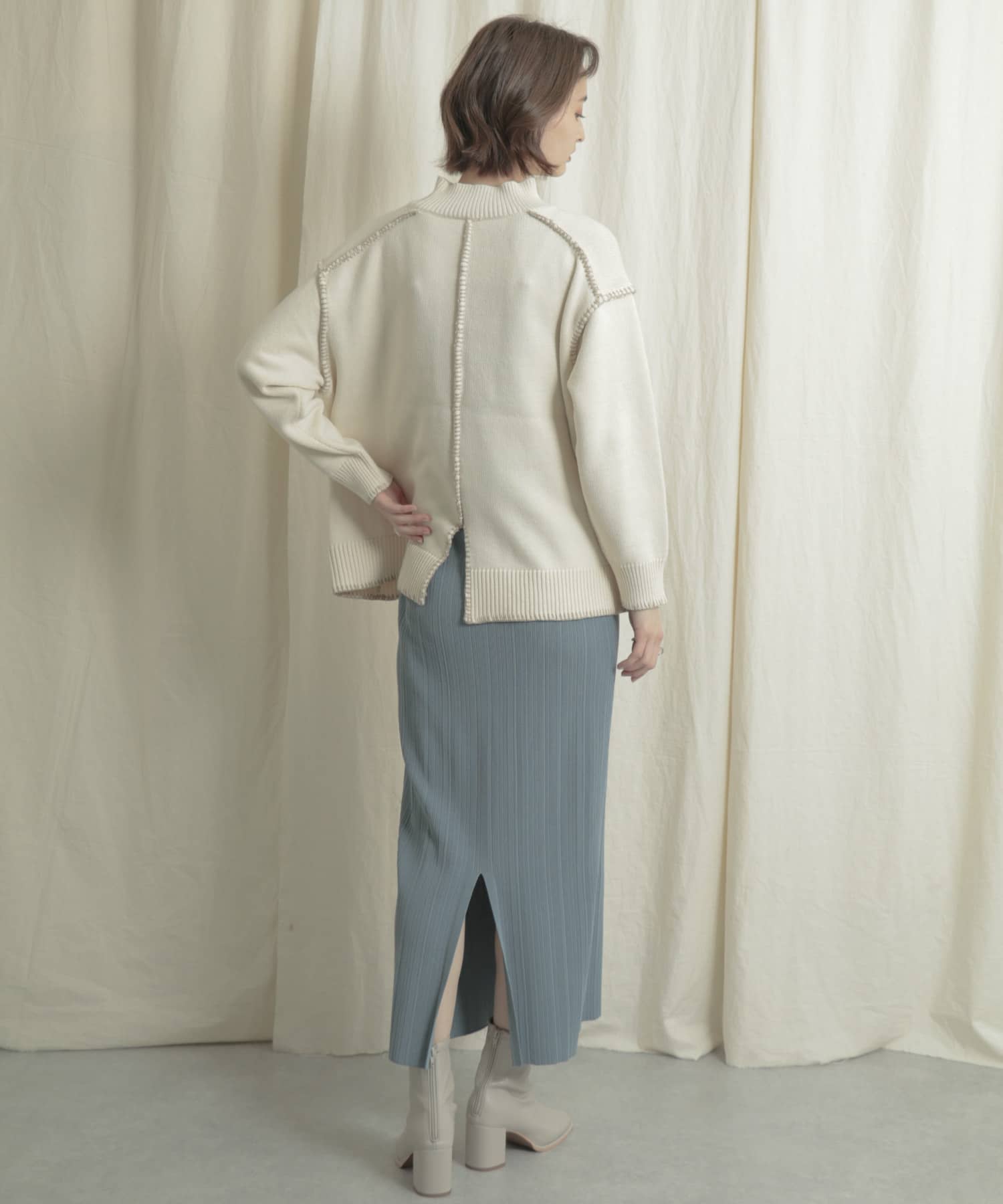 リブニットタイトスカート L.BLUE one