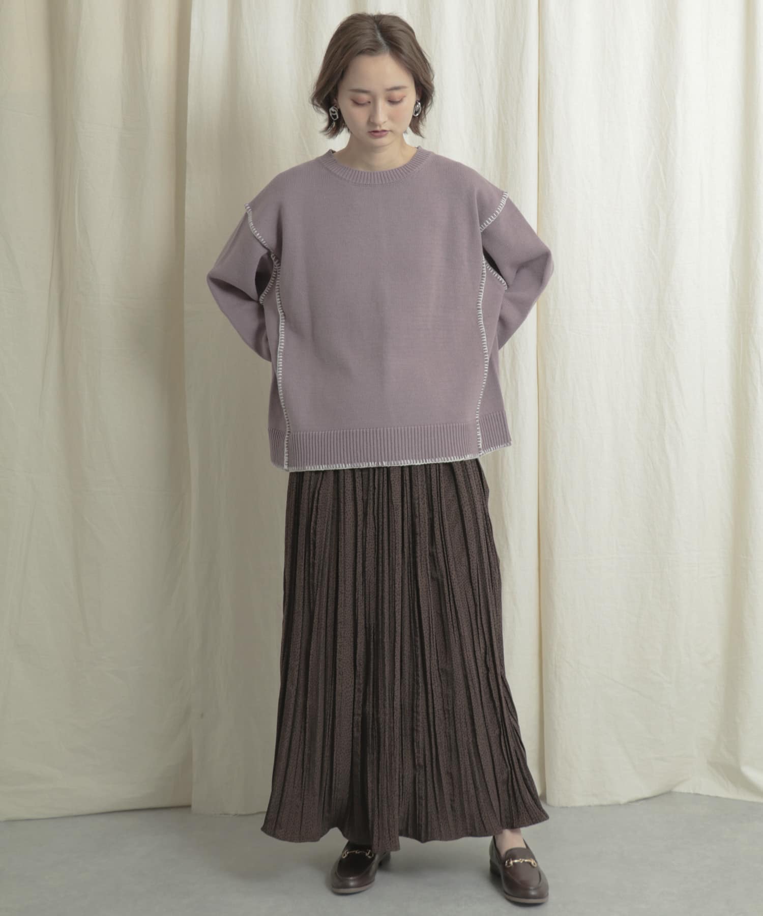 アニマルワッシャープリーツスカート BROWN one