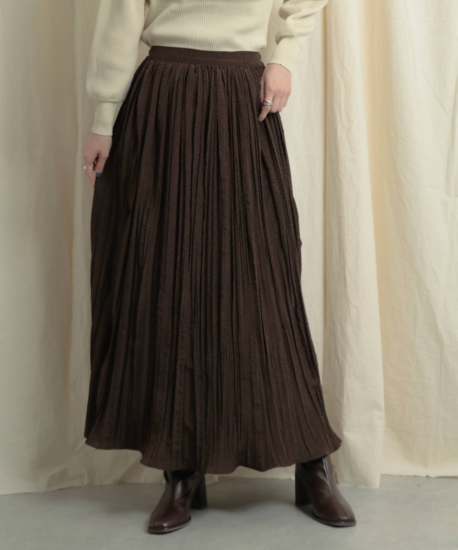 アニマルワッシャープリーツスカート BROWN one