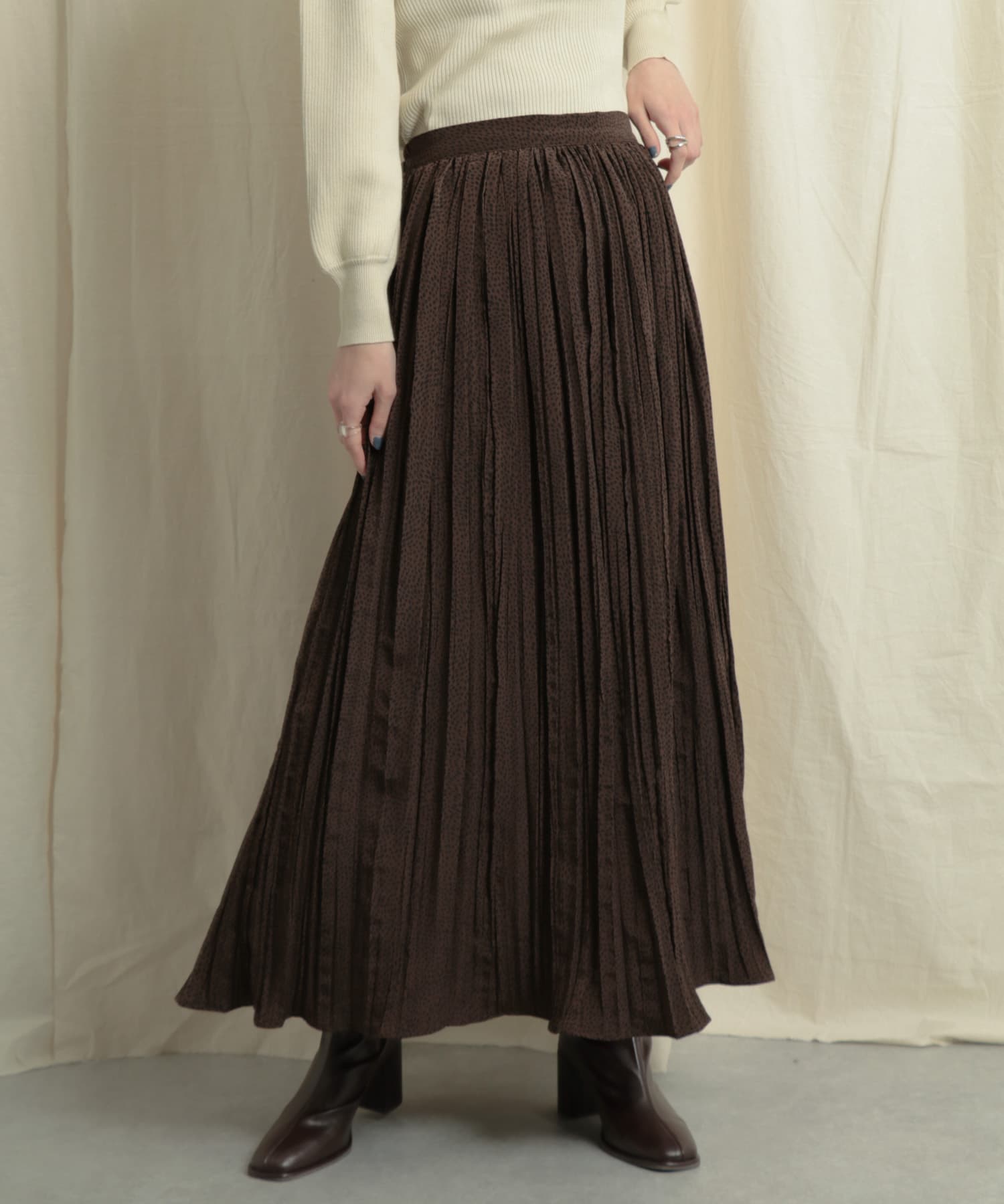 アニマルワッシャープリーツスカート BROWN one