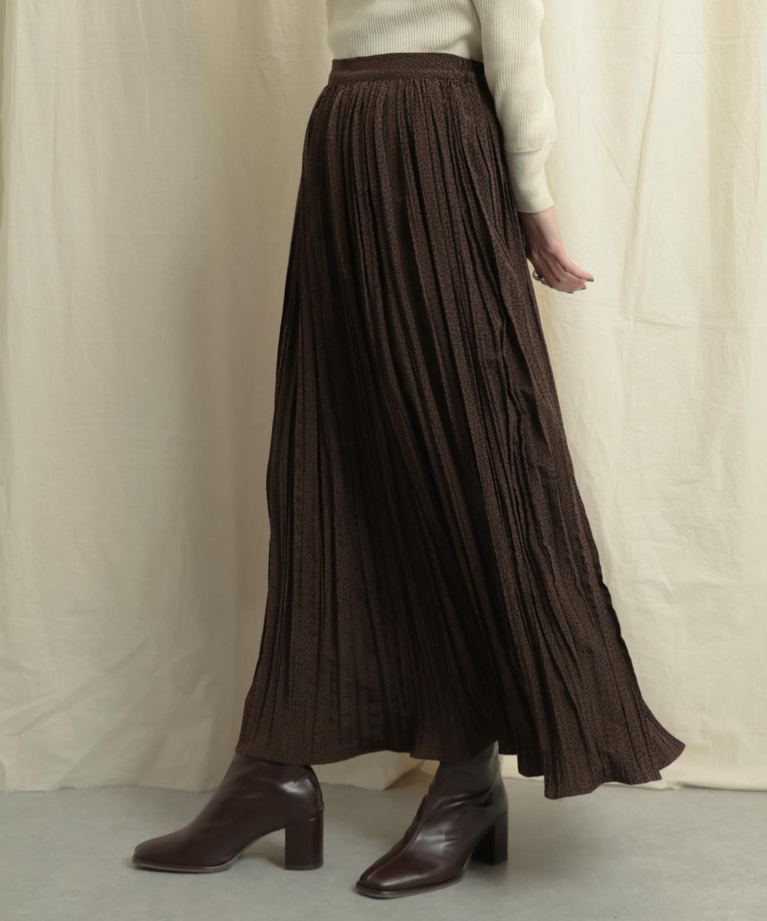 アニマルワッシャープリーツスカート BROWN one