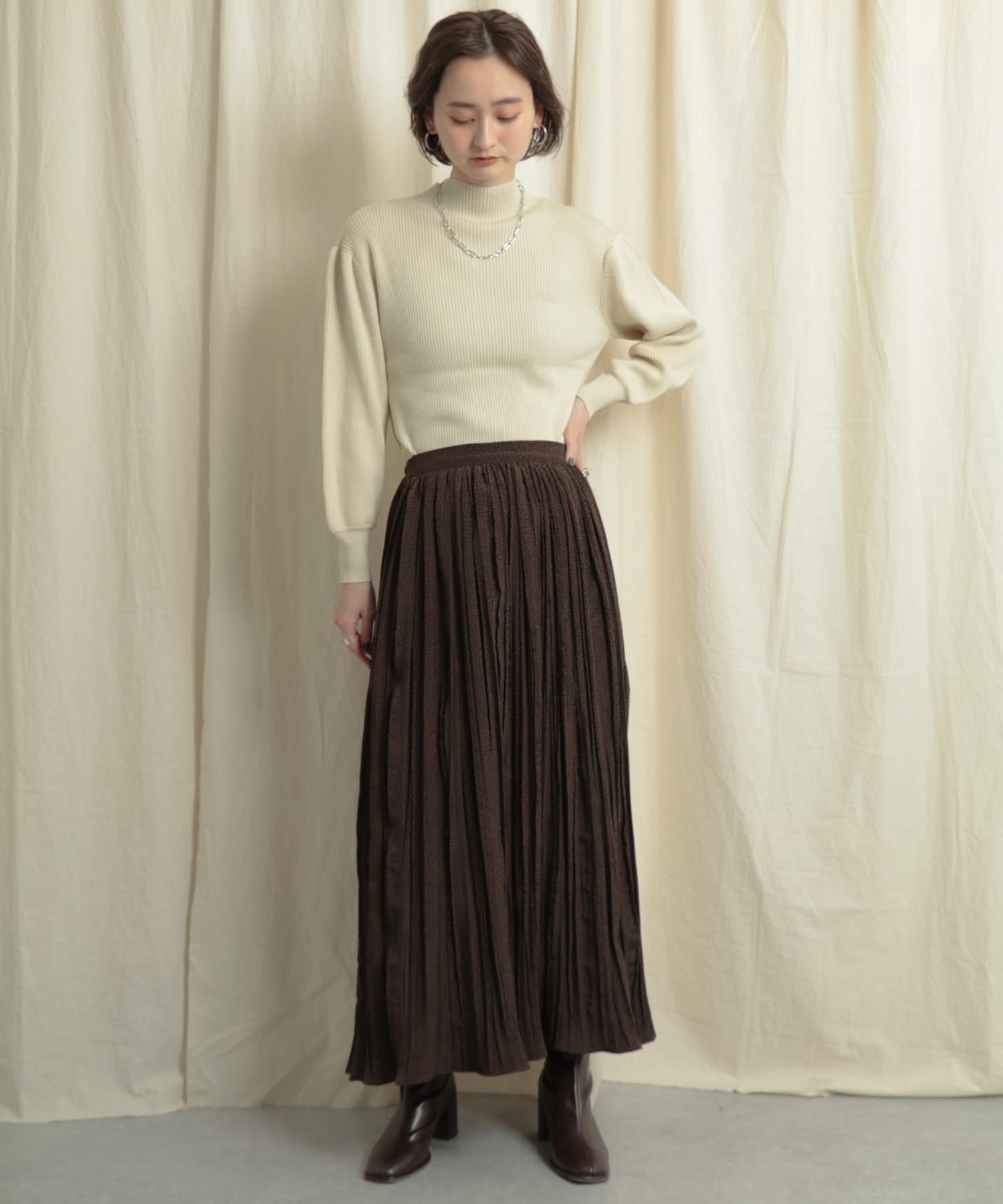 アニマルワッシャープリーツスカート BROWN one
