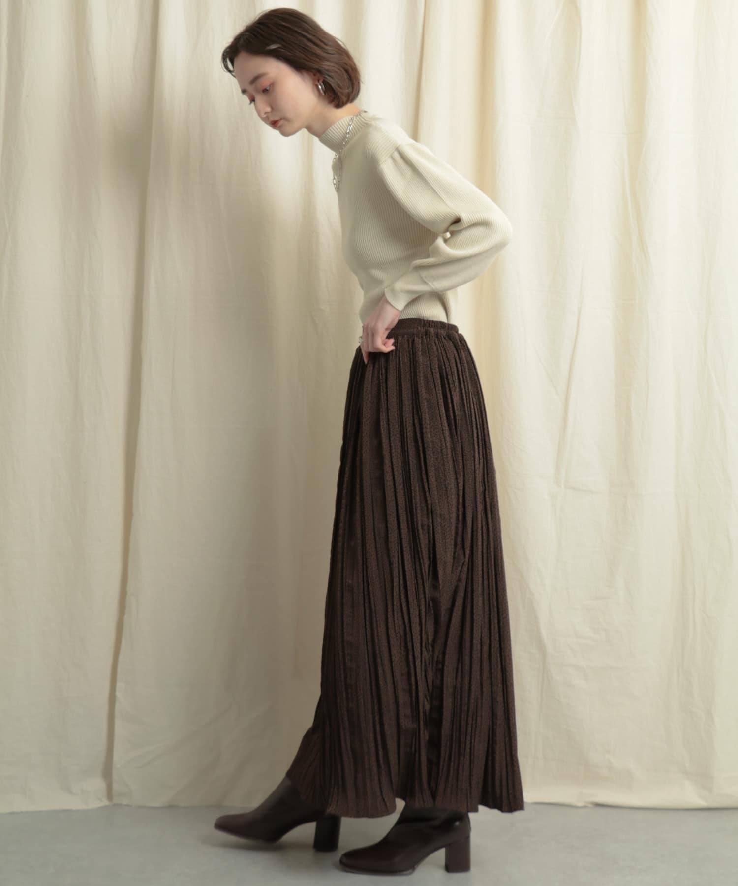 アニマルワッシャープリーツスカート BROWN one