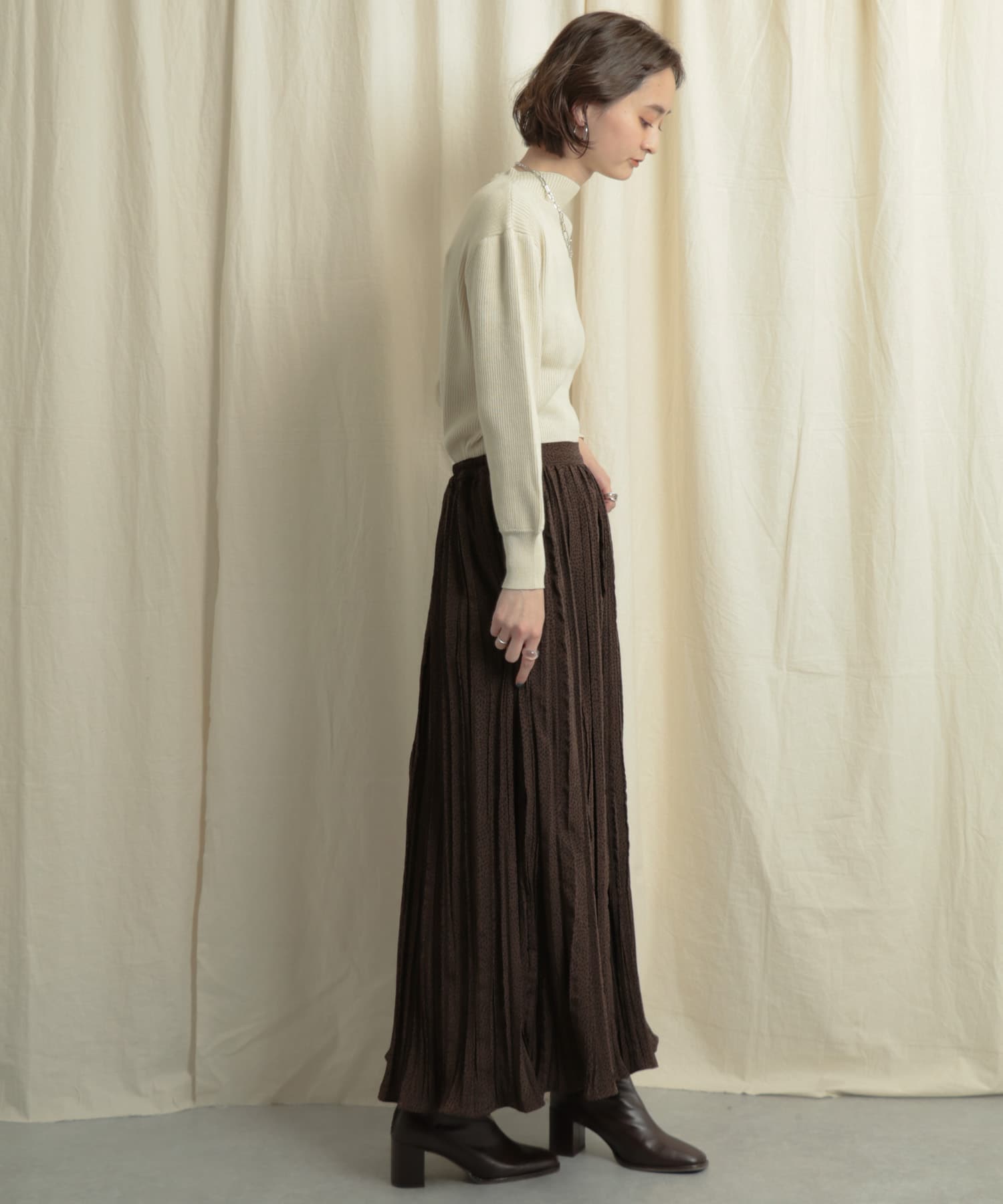 アニマルワッシャープリーツスカート BROWN one