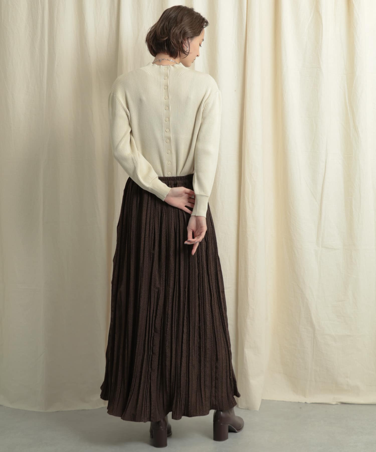 アニマルワッシャープリーツスカート BROWN one