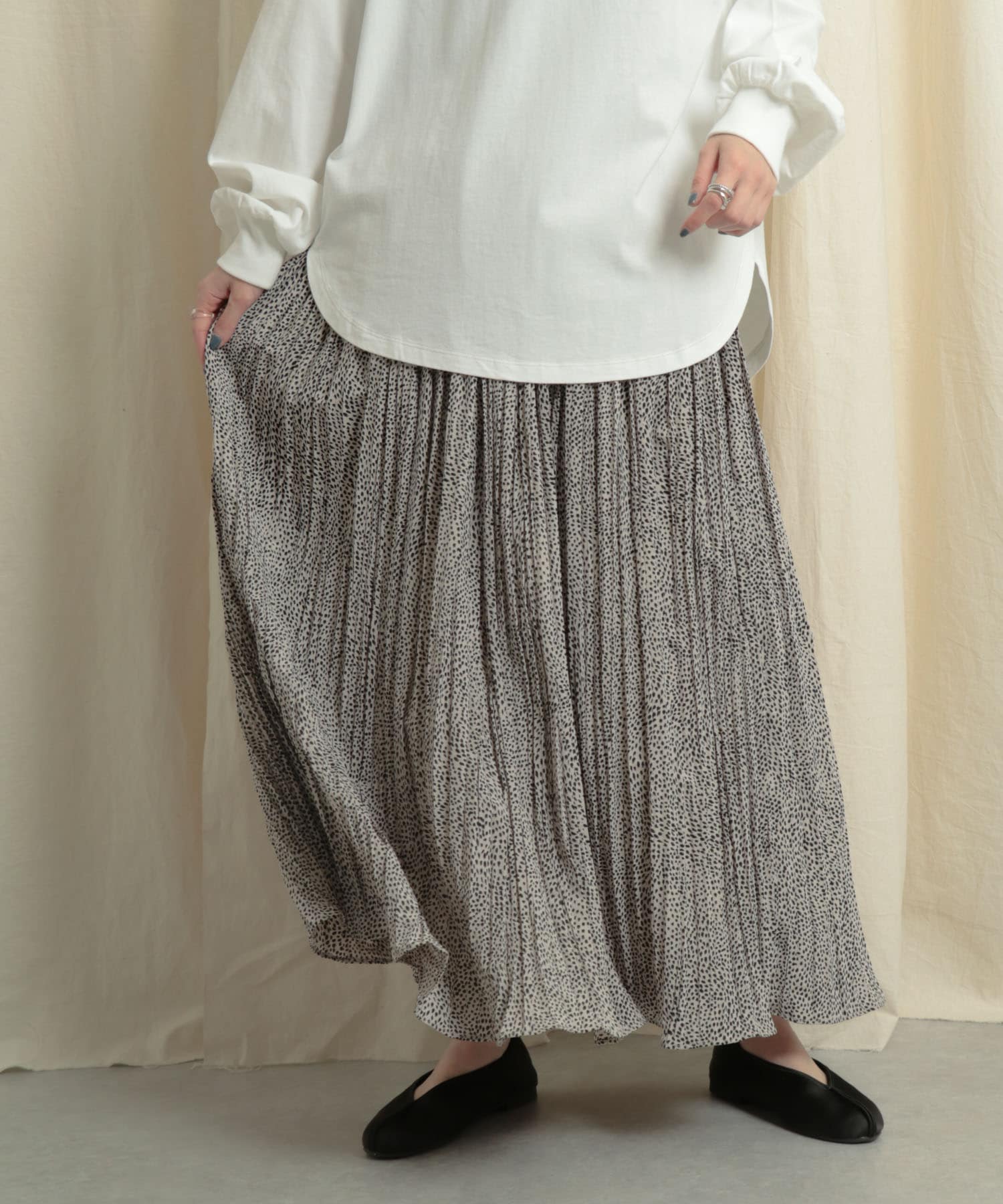 アニマルワッシャープリーツスカート BEIGE one