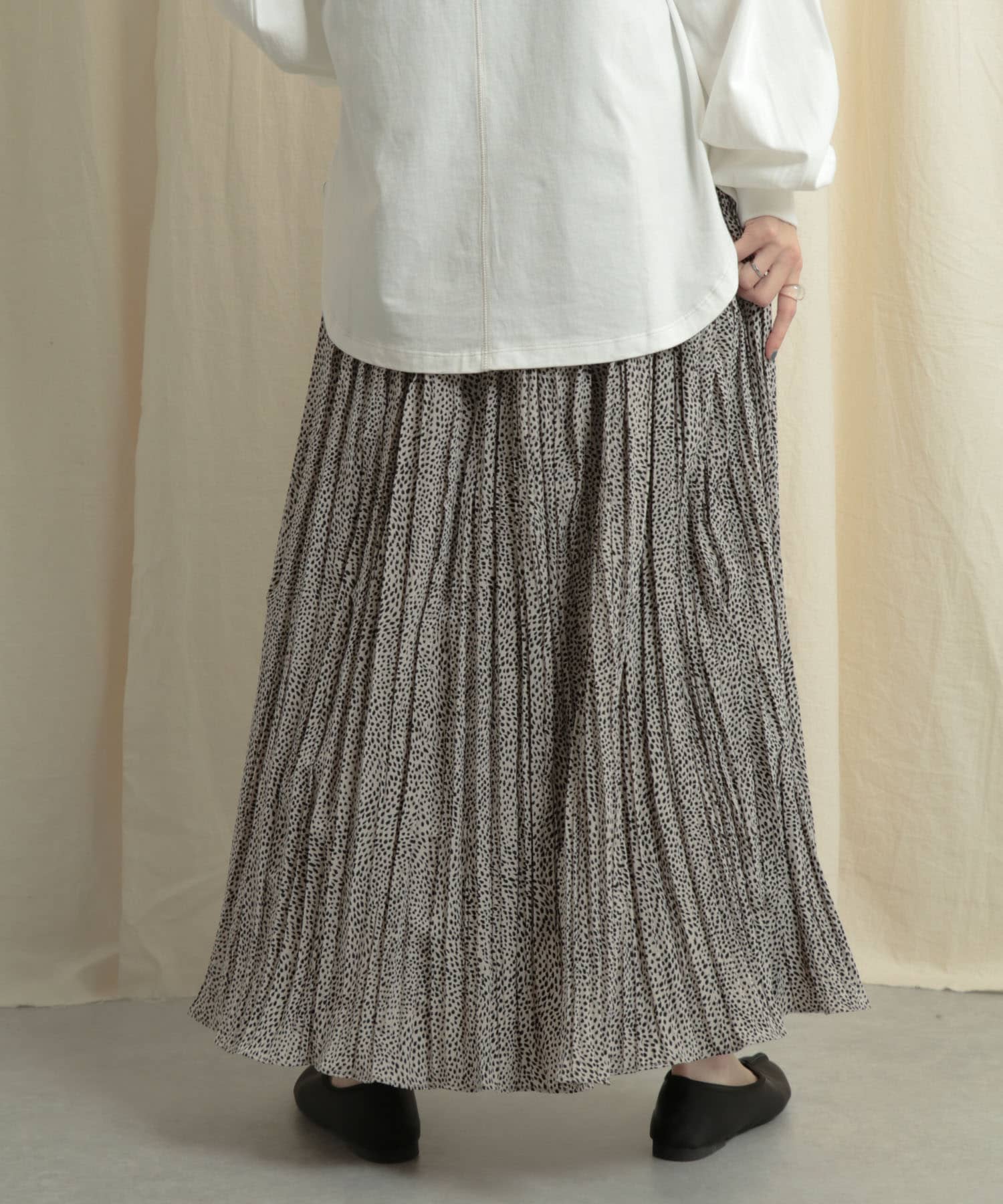 アニマルワッシャープリーツスカート BEIGE one