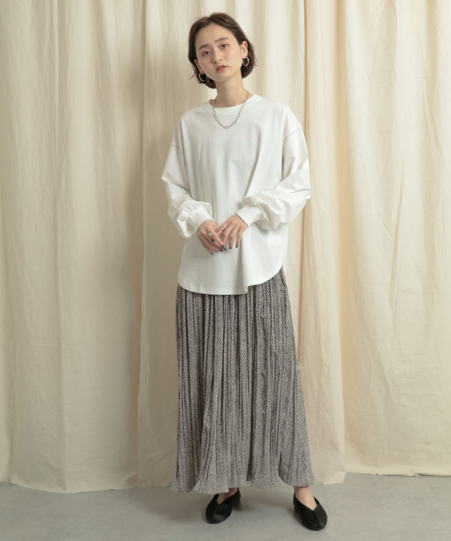 アニマルワッシャープリーツスカート BEIGE one