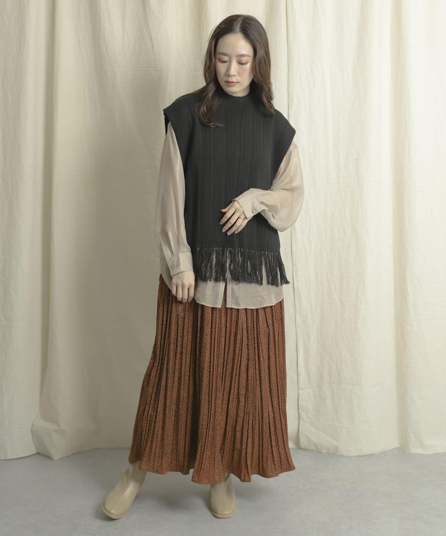 アニマルワッシャープリーツスカート CAMEL one