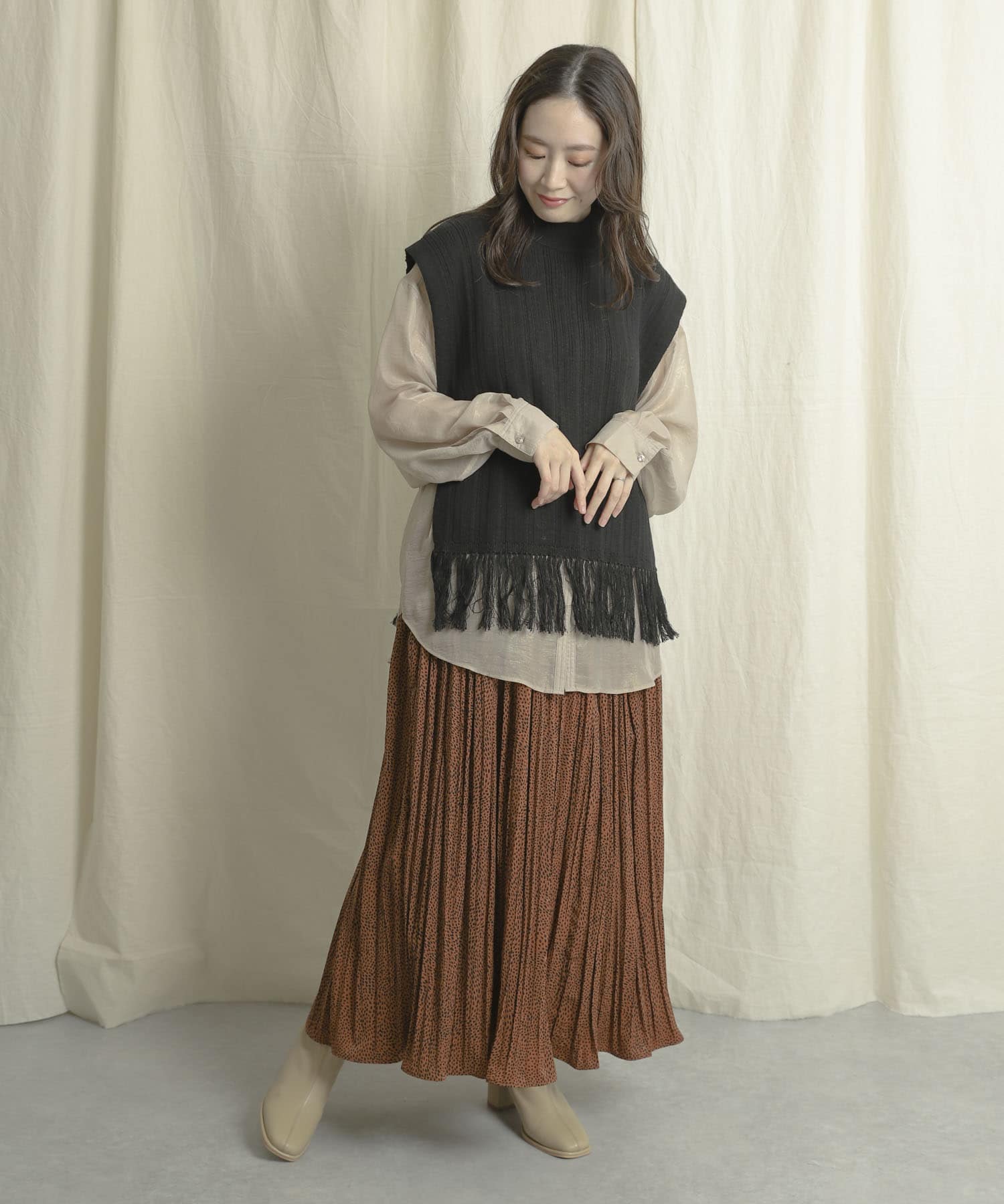 アニマルワッシャープリーツスカート CAMEL one