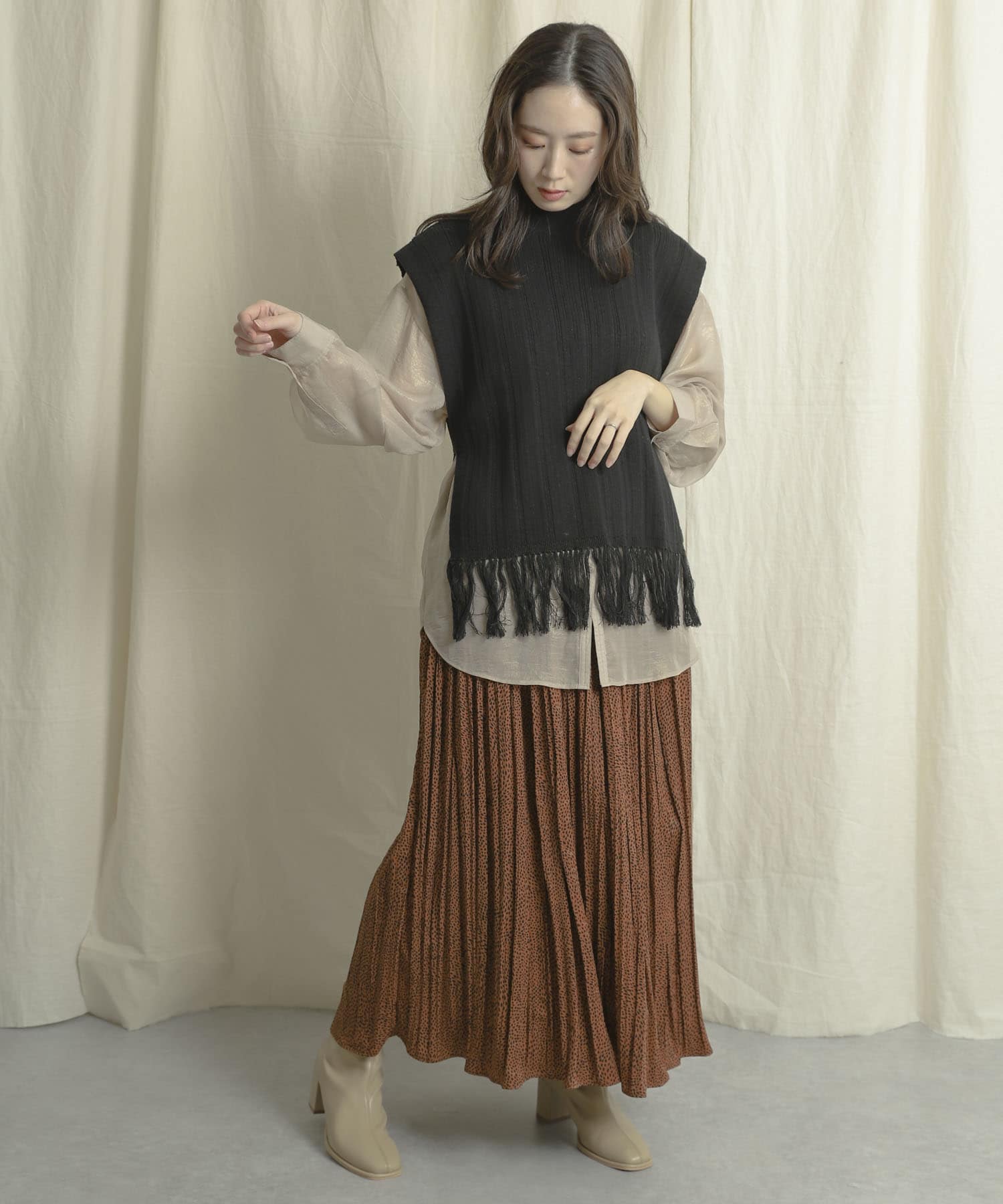 アニマルワッシャープリーツスカート CAMEL one