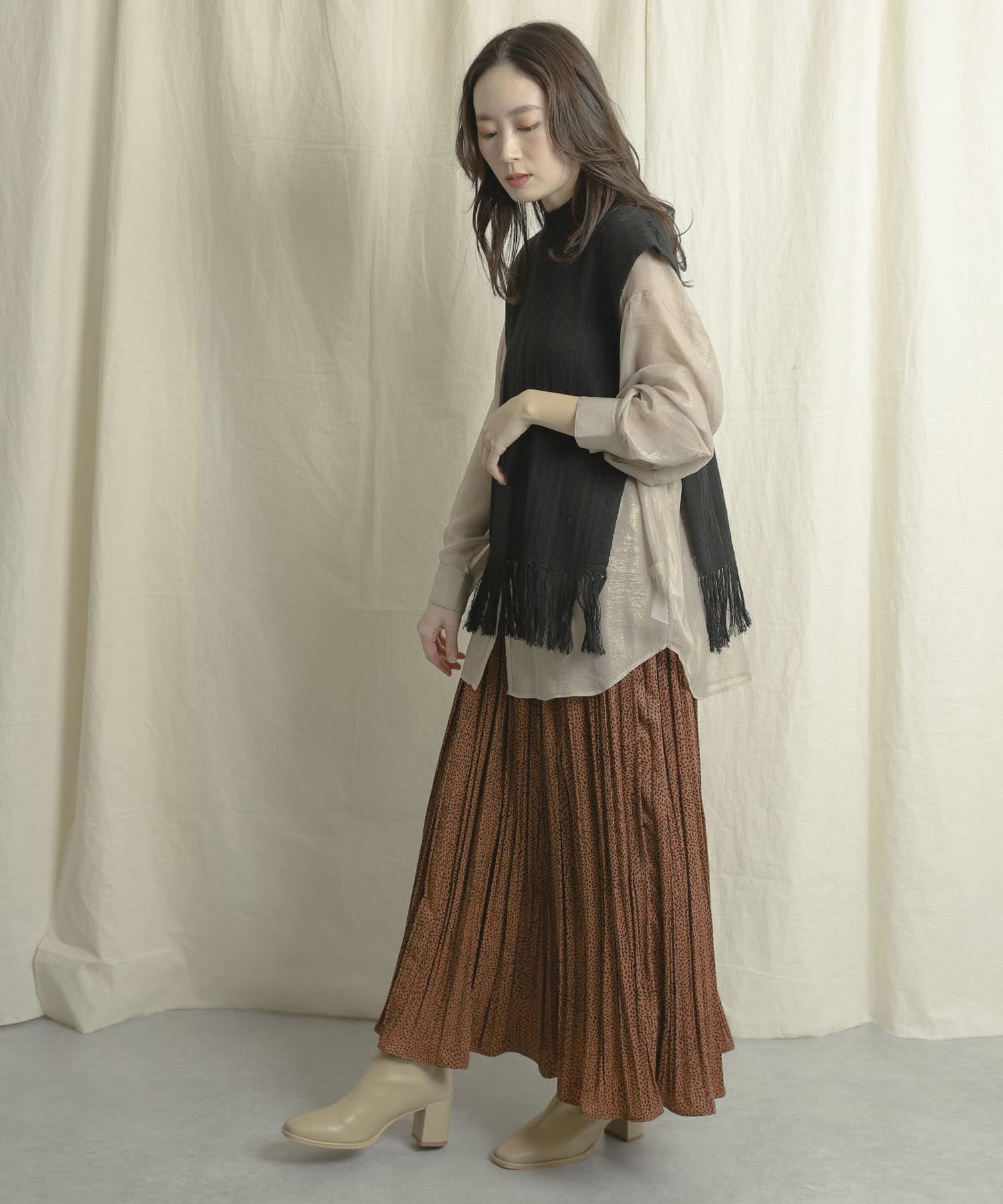 アニマルワッシャープリーツスカート CAMEL one