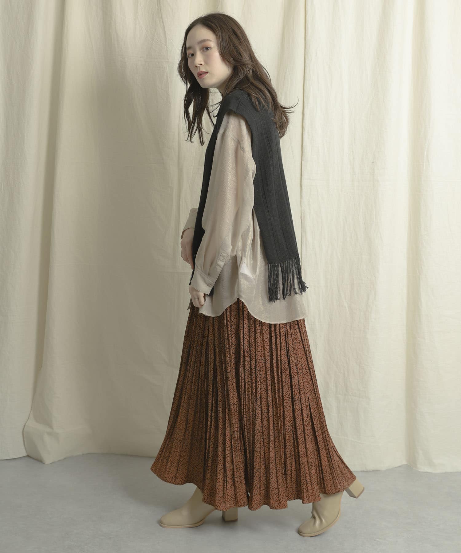 アニマルワッシャープリーツスカート CAMEL one