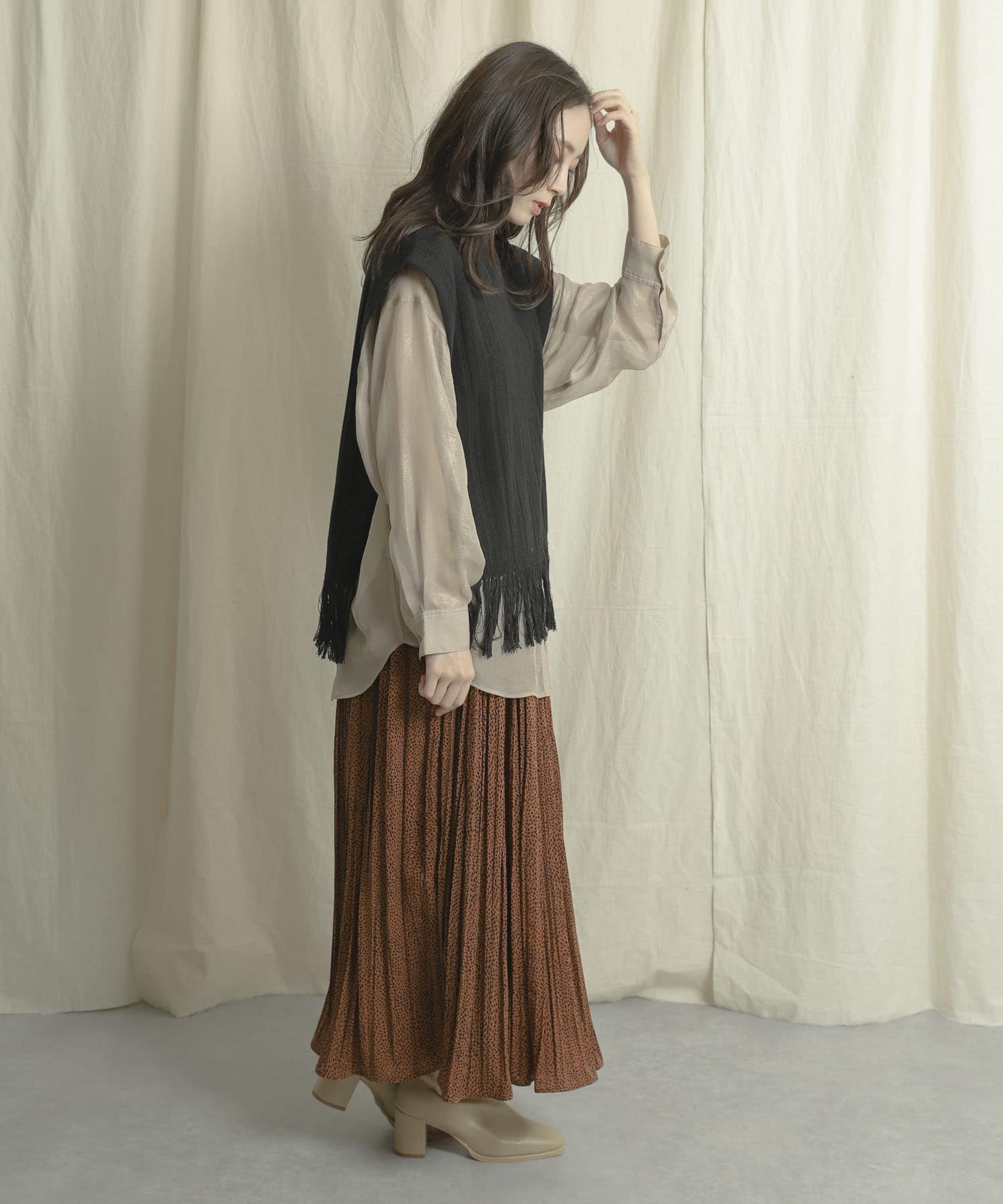 アニマルワッシャープリーツスカート CAMEL one