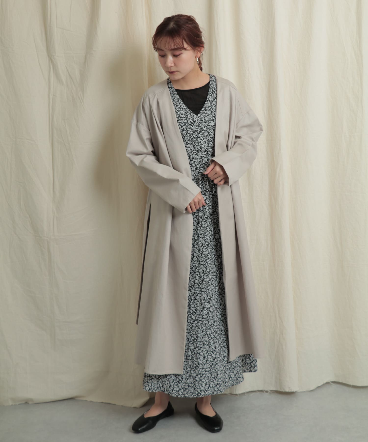 フラワープリントワンピース BLACK one