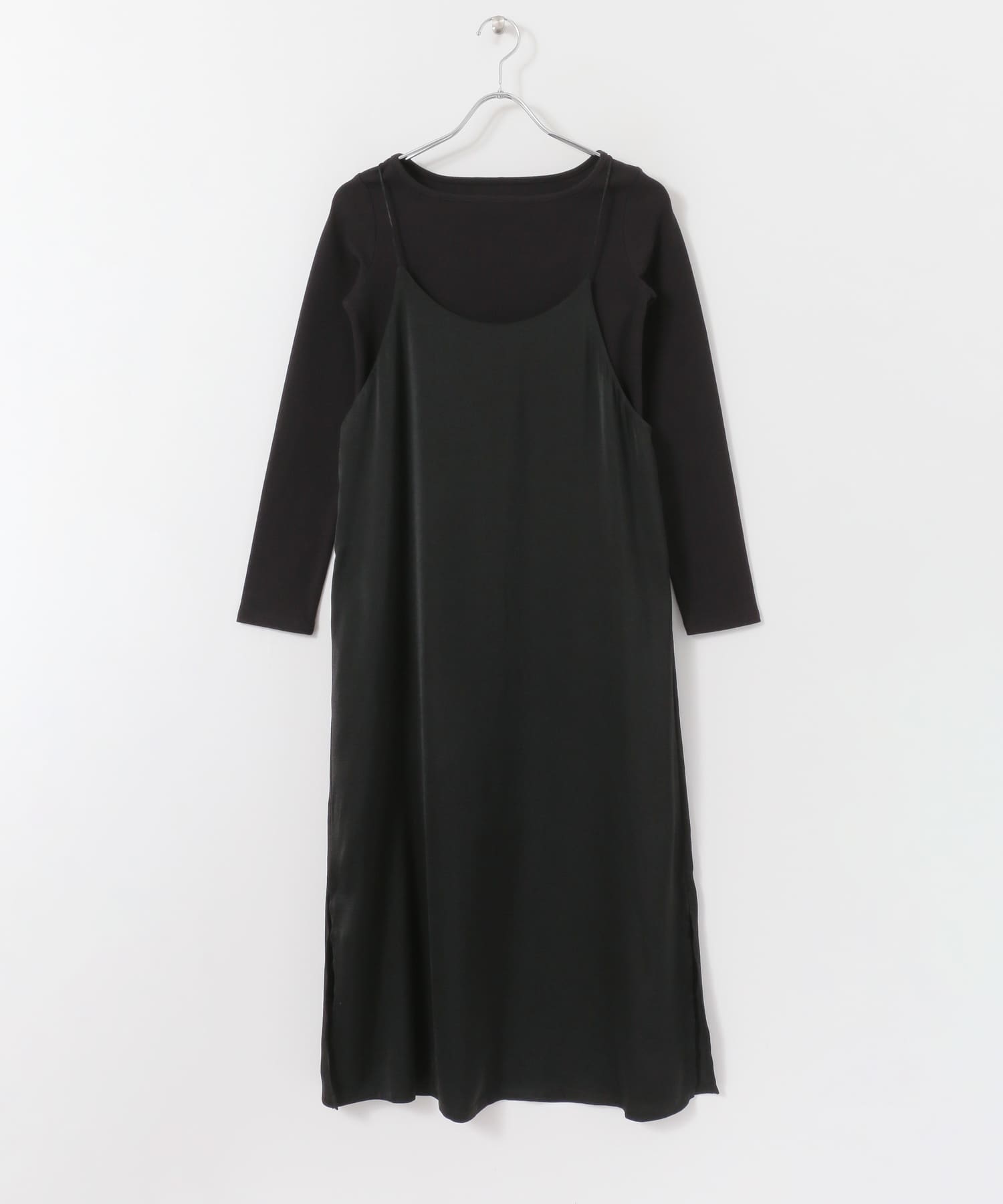 キャミソールワンピースリブトップアンサンブル BLK×BLK one