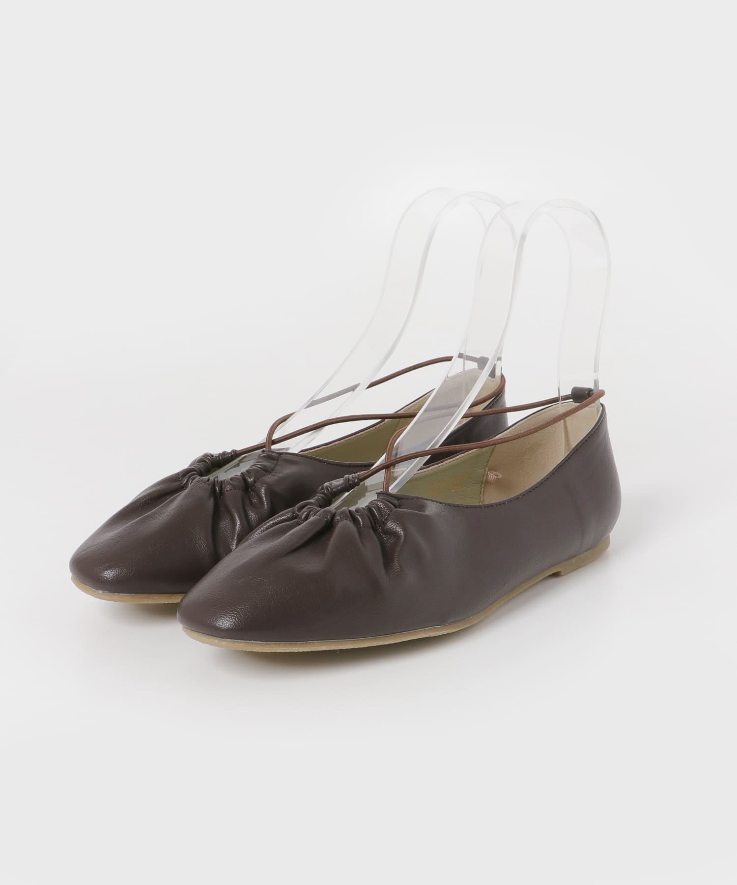 ナローストラップギャザーフラットシューズ BROWN S