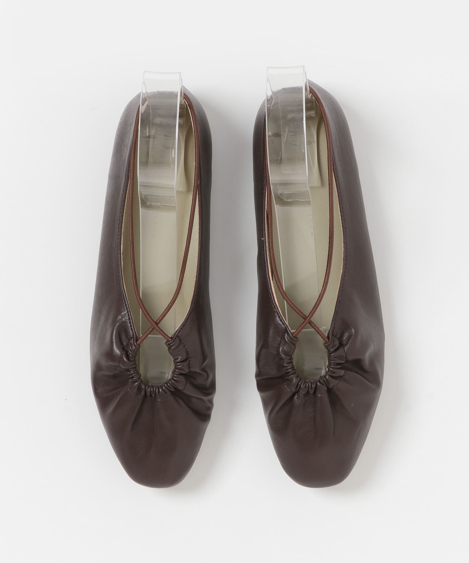ナローストラップギャザーフラットシューズ BROWN S