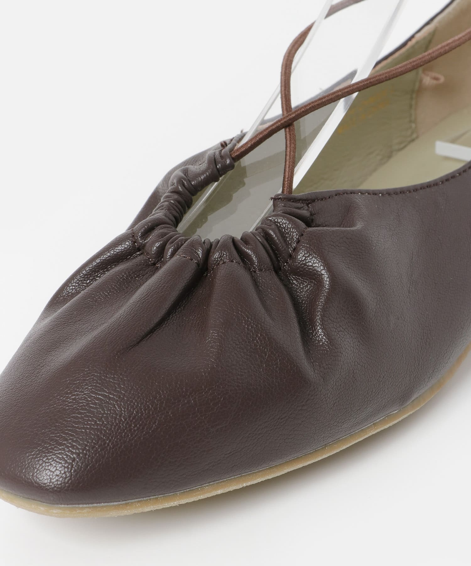 ナローストラップギャザーフラットシューズ BROWN S