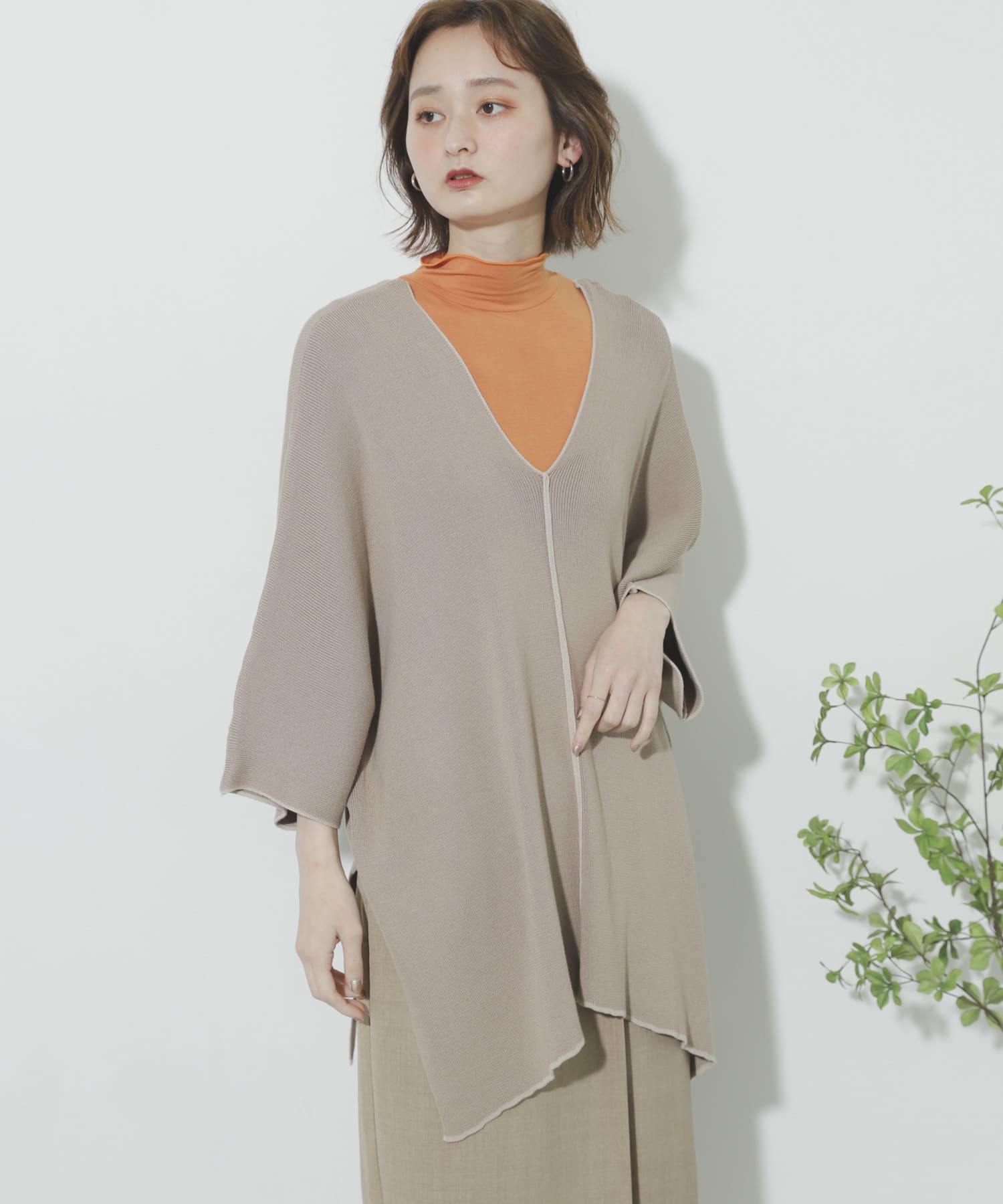 カラーリンキングポンチョセーター BEIGE one