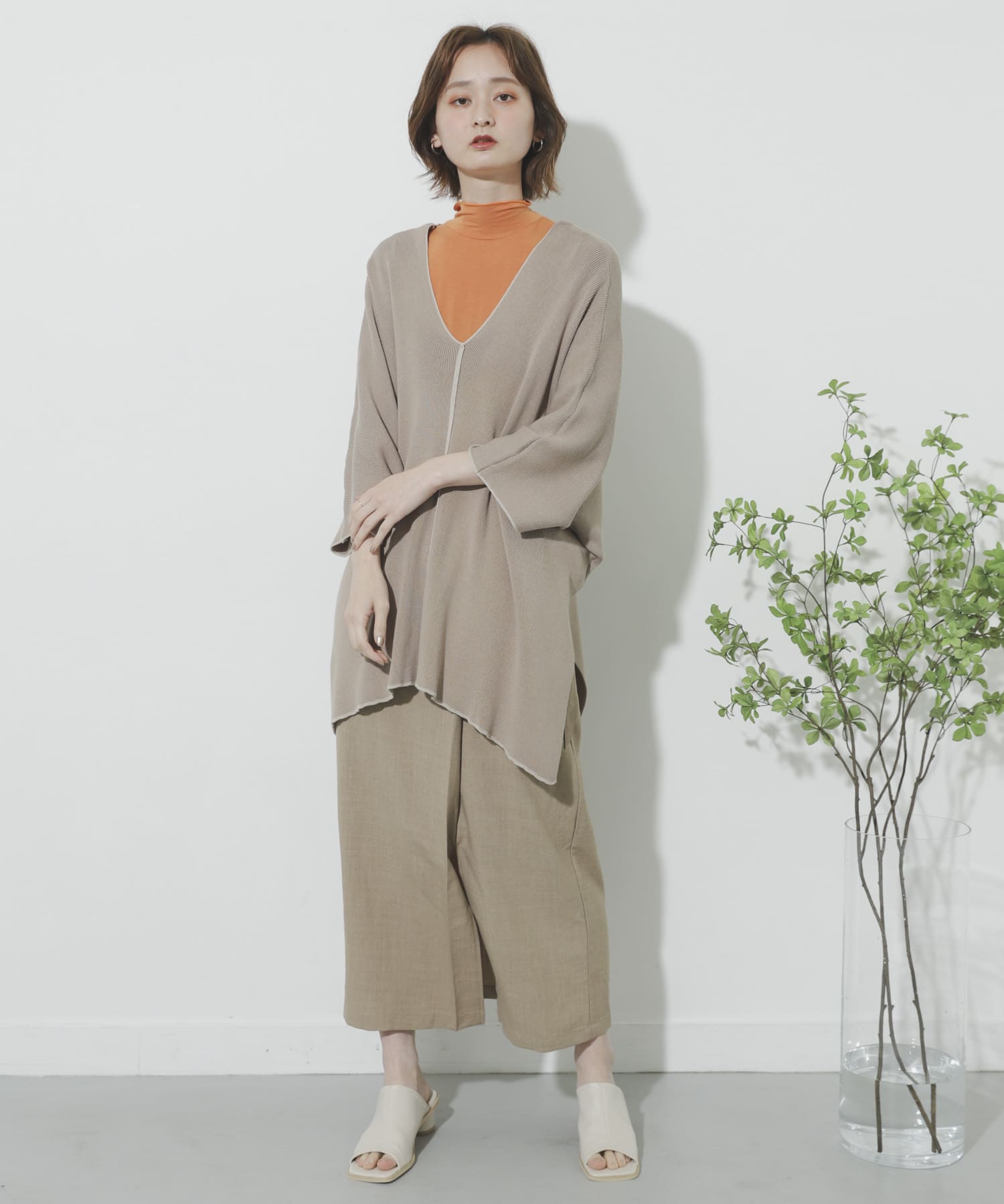 カラーリンキングポンチョセーター BEIGE one