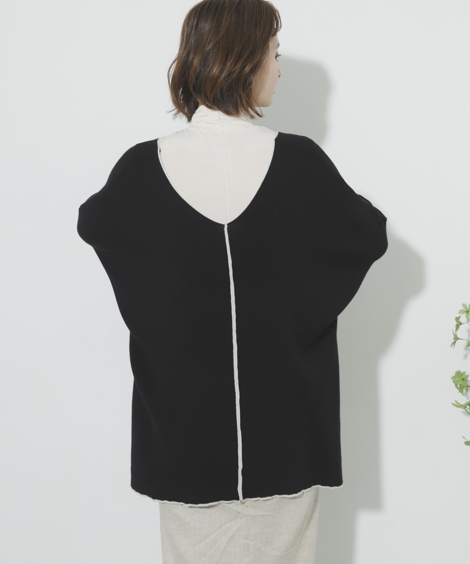 カラーリンキングポンチョセーター BLACK one
