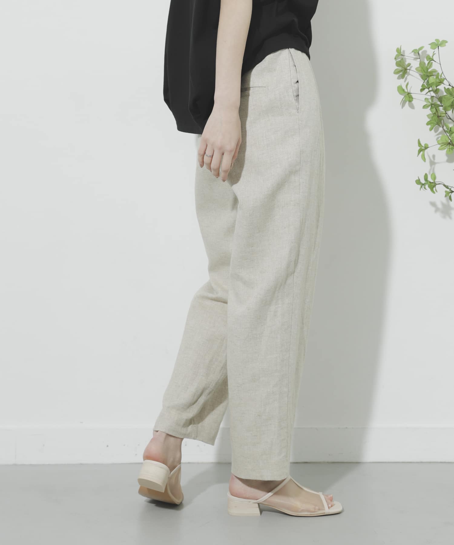 リネンヘリンボーンパイピングパンツ IVORY S