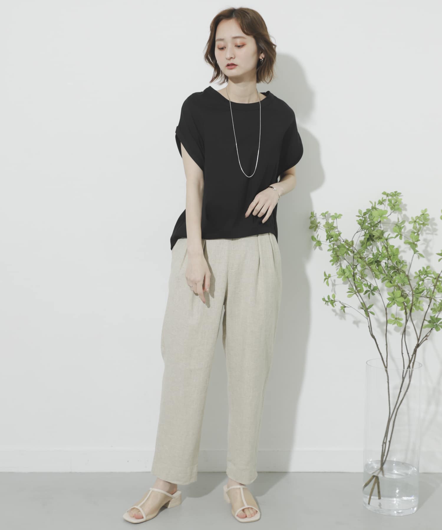 リネンヘリンボーンパイピングパンツ IVORY S