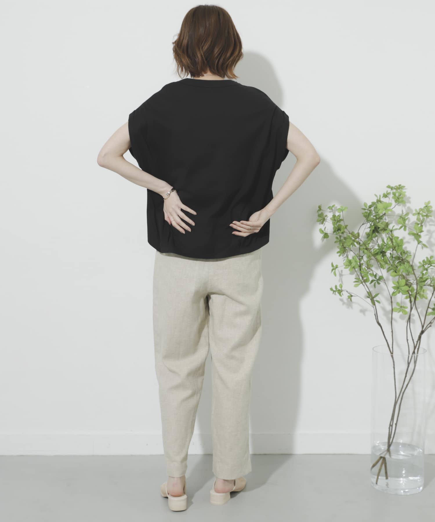 リネンヘリンボーンパイピングパンツ IVORY S