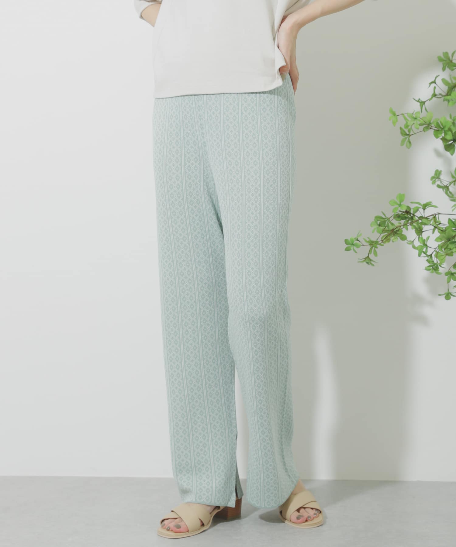サマーニットジャガードパンツ L.GREEN One