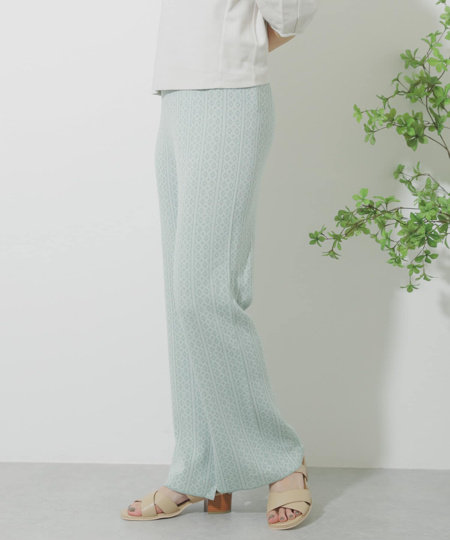 サマーニットジャガードパンツ L.GREEN One