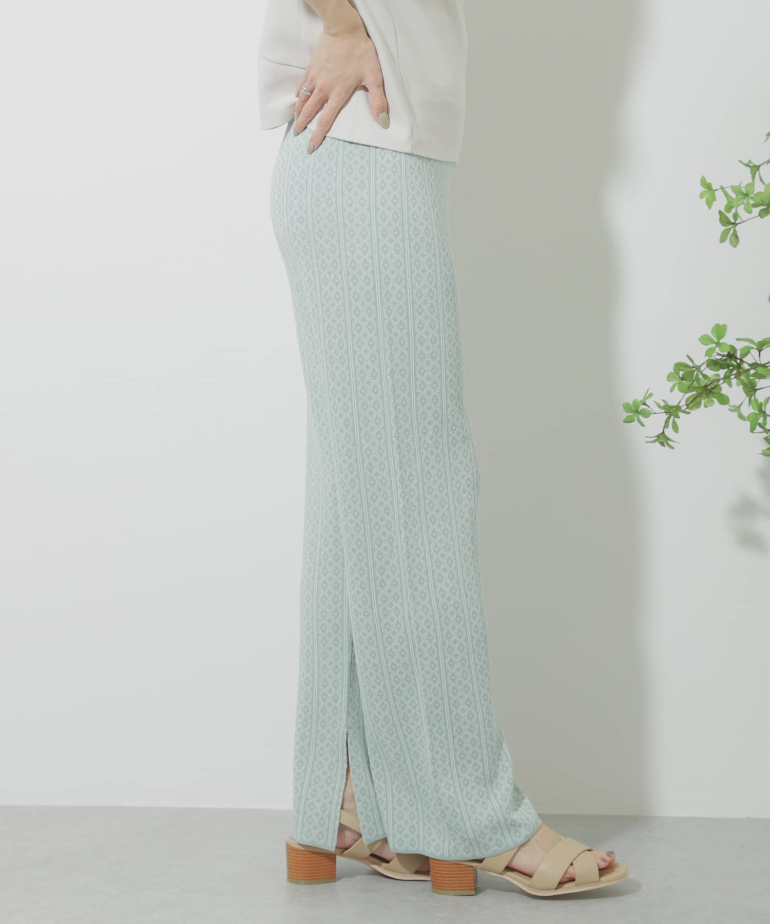 サマーニットジャガードパンツ L.GREEN One