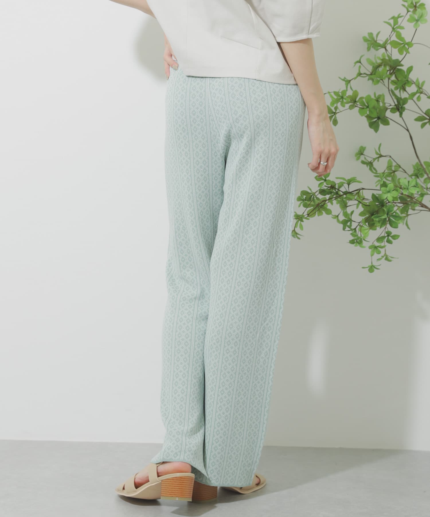 サマーニットジャガードパンツ L.GREEN One