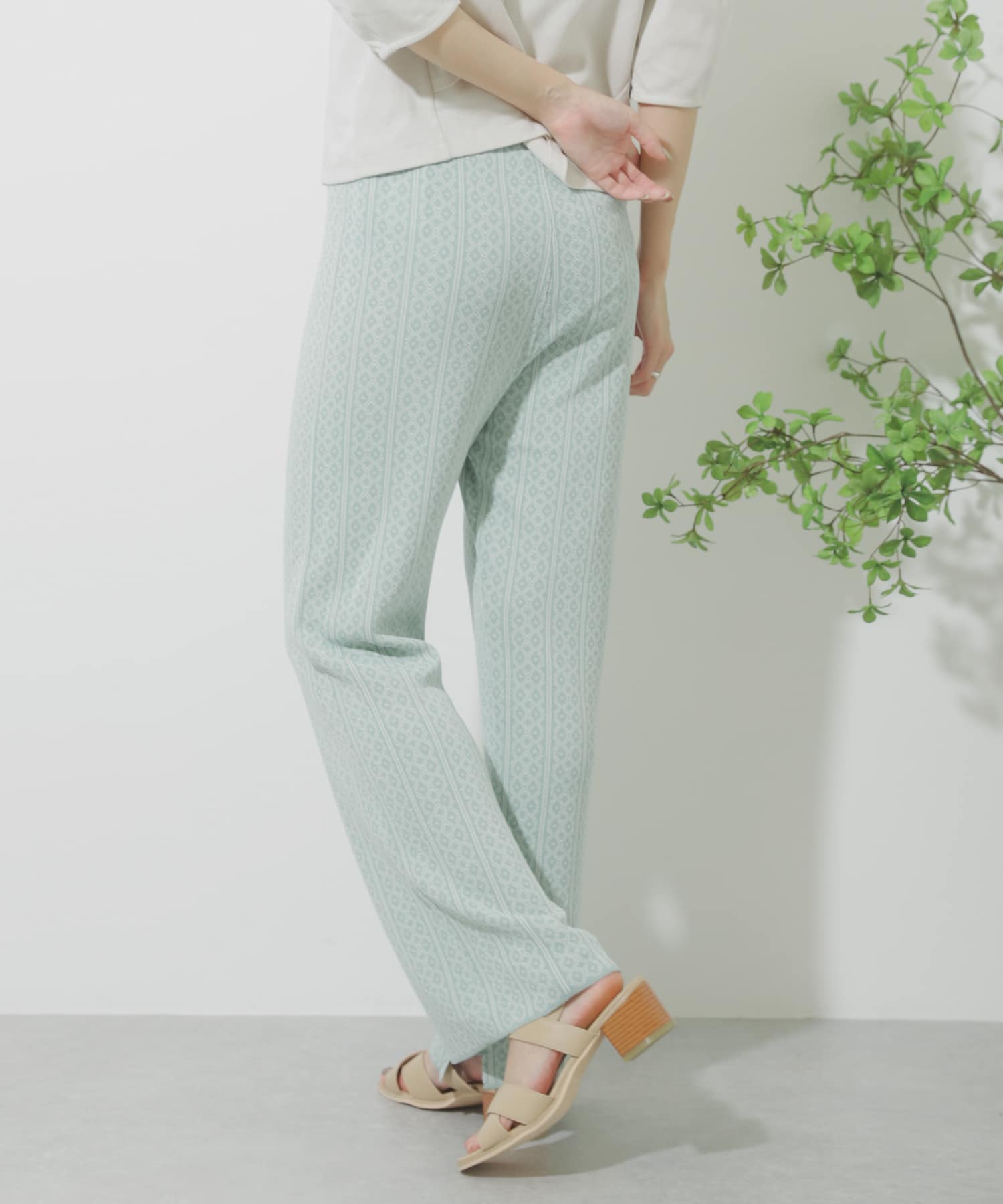 サマーニットジャガードパンツ L.GREEN One