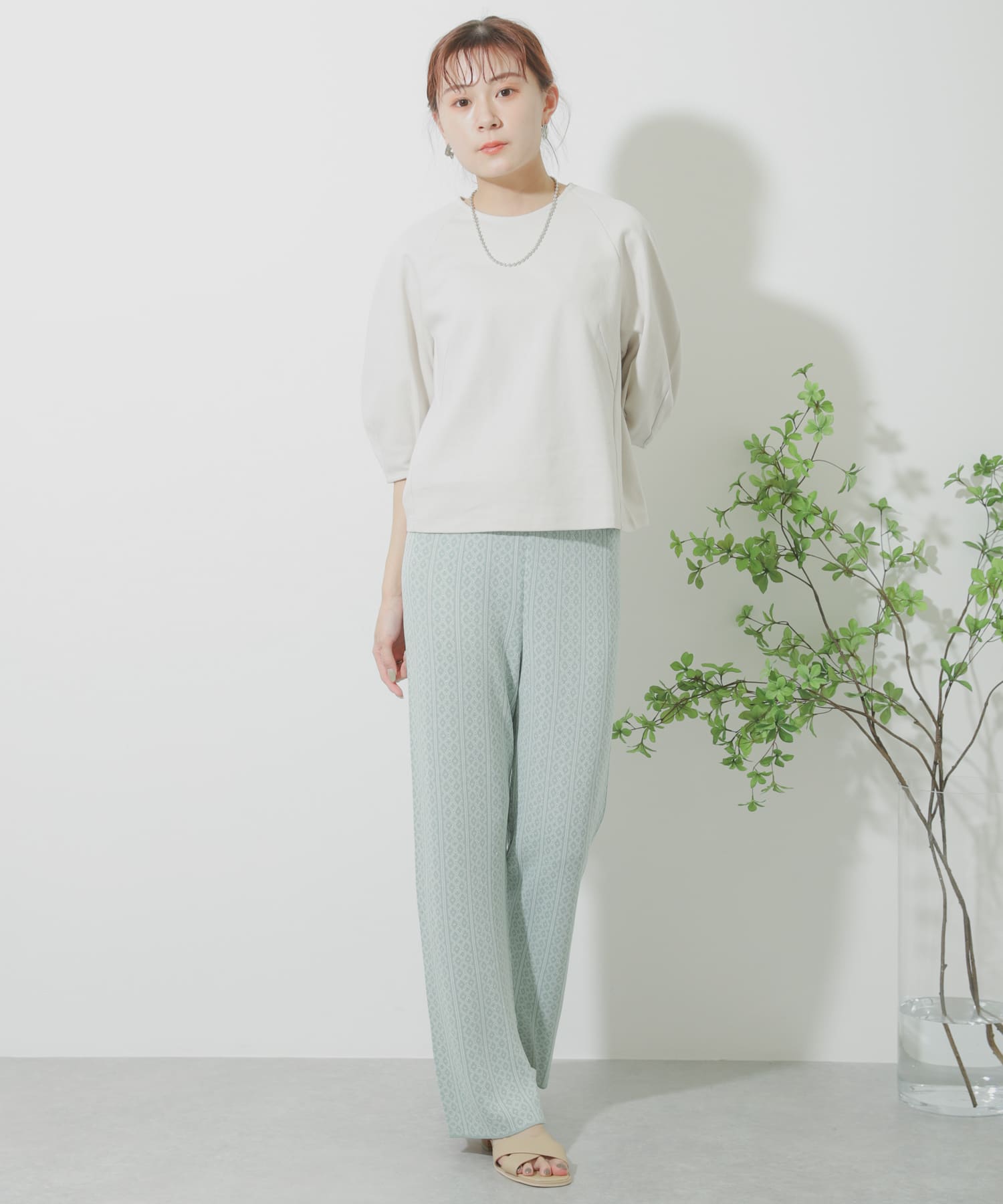 サマーニットジャガードパンツ L.GREEN One