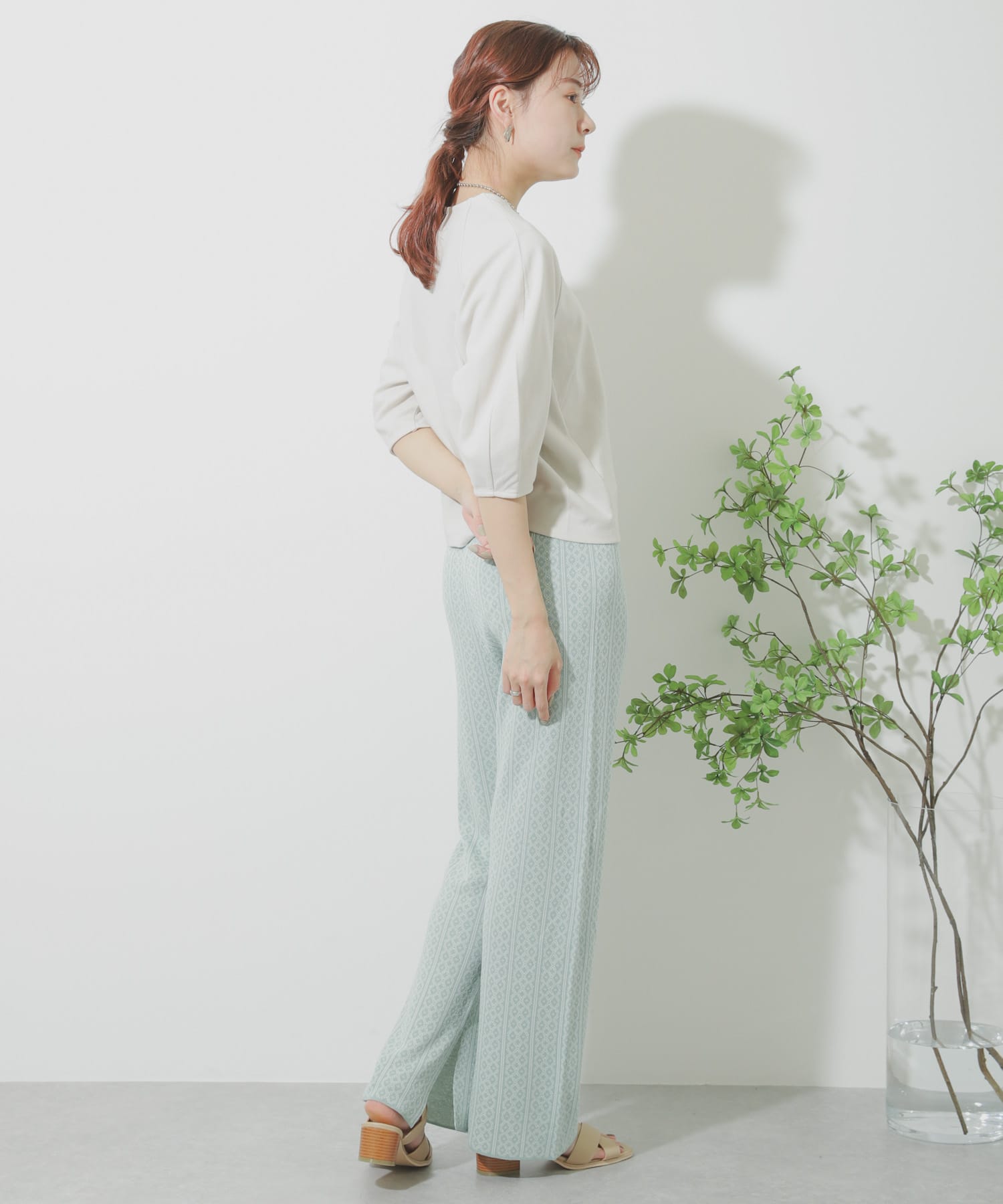 サマーニットジャガードパンツ L.GREEN One