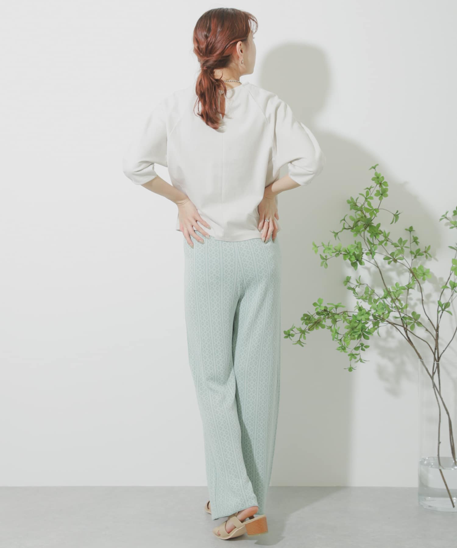 サマーニットジャガードパンツ L.GREEN One