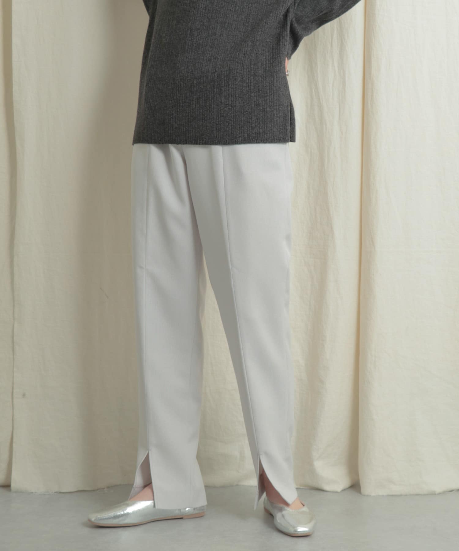 リネンライクスリットパンツ GREIGE S