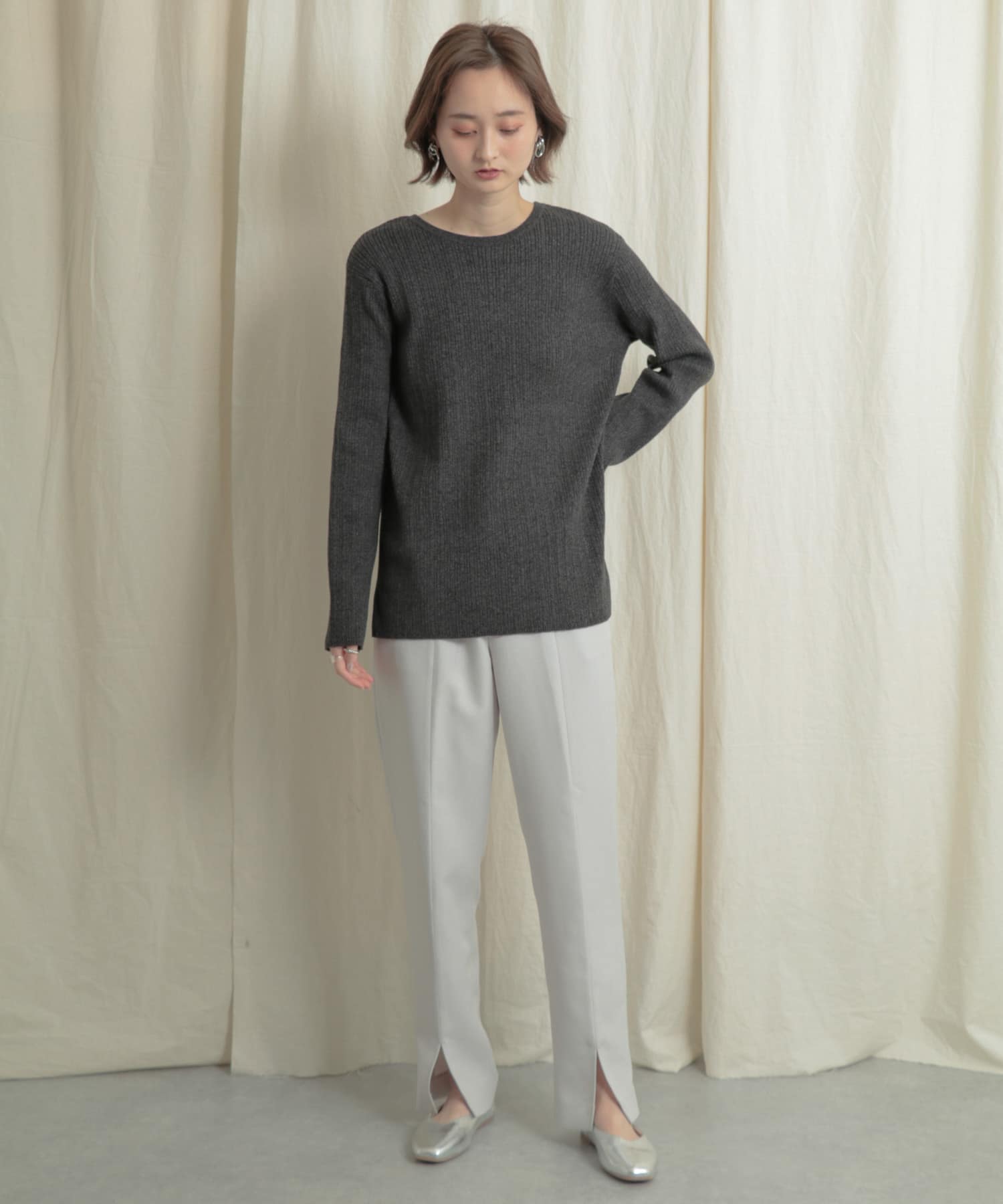 リネンライクスリットパンツ GREIGE S