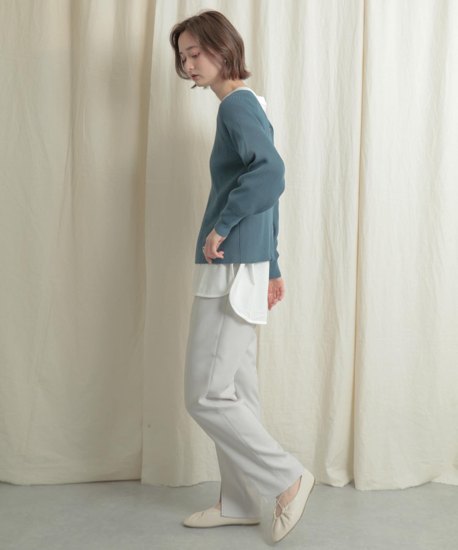 リネンライクスリットパンツ GREIGE M