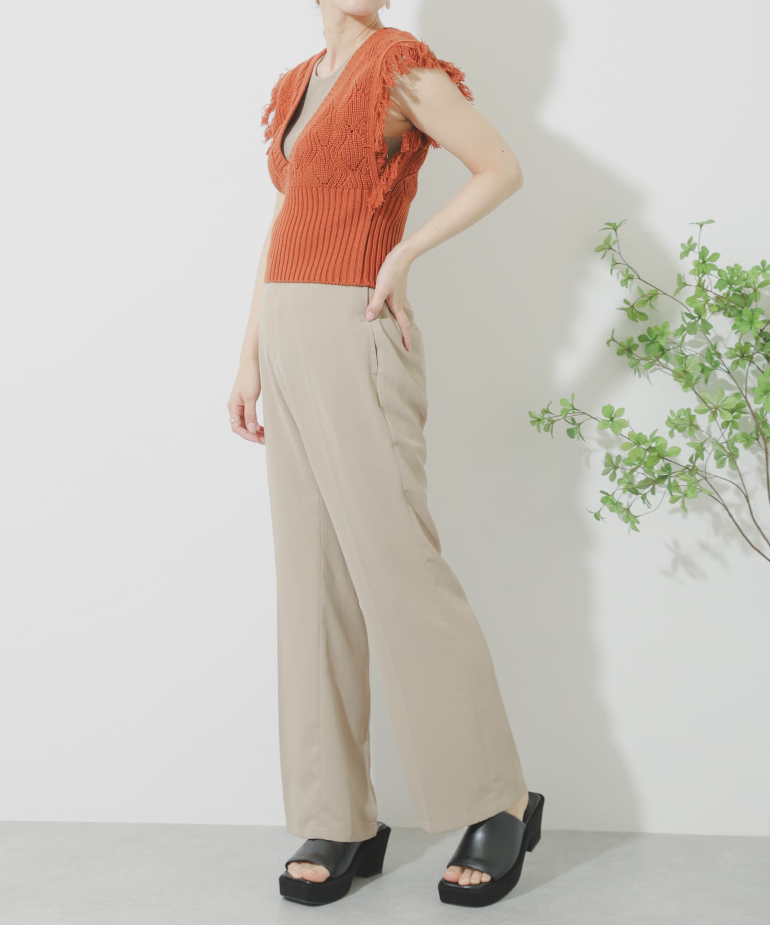 ジョーゼットフレアパンツ BEIGE S