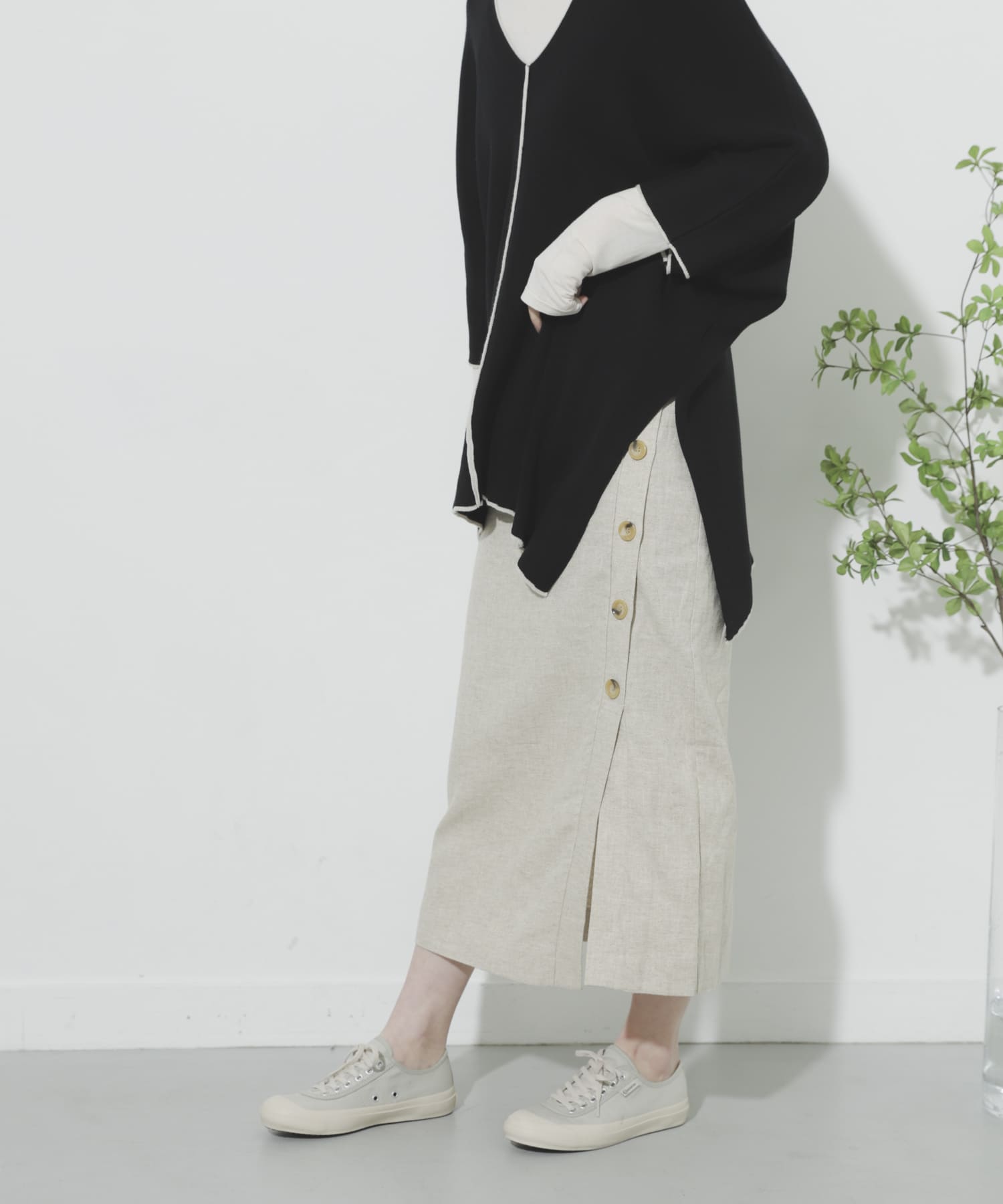 リネンヘリンボーンパイピングスカート IVORY S