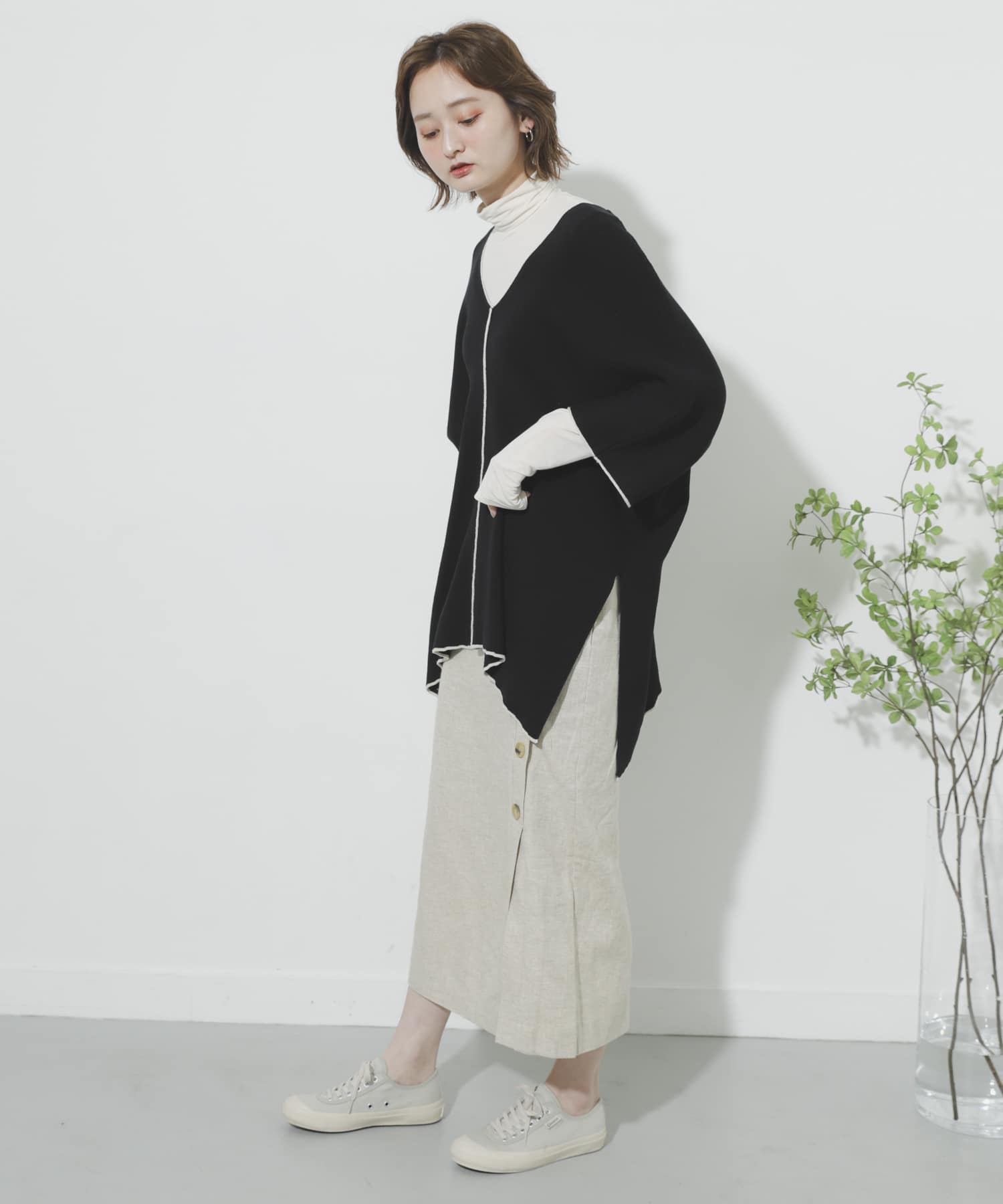リネンヘリンボーンパイピングスカート IVORY S